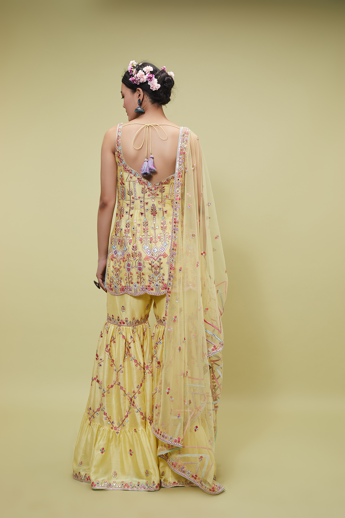 YELLOW RESHAM GHARARA SET
