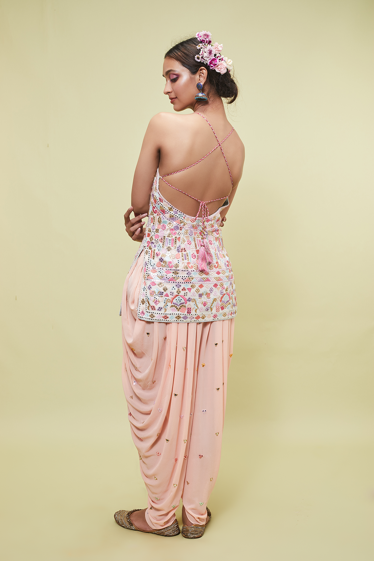 IVORY HIGH NECK KURTA WITH COWL PANTS