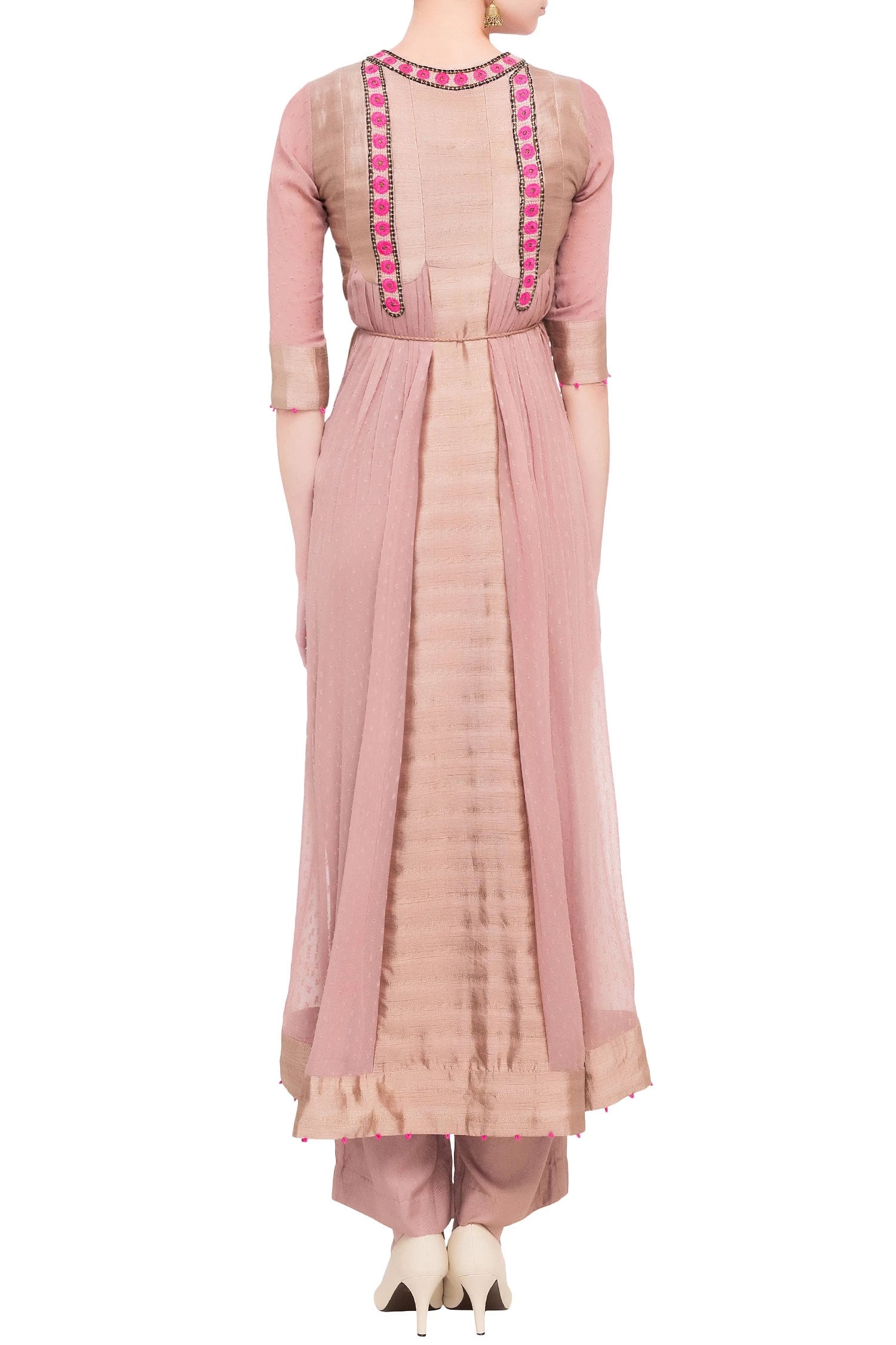 Purple georgette & viscose silk thread work kurta set