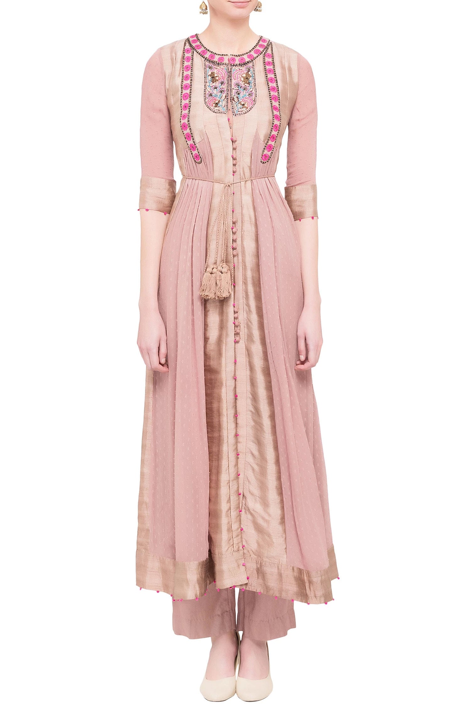 Purple georgette & viscose silk thread work kurta set