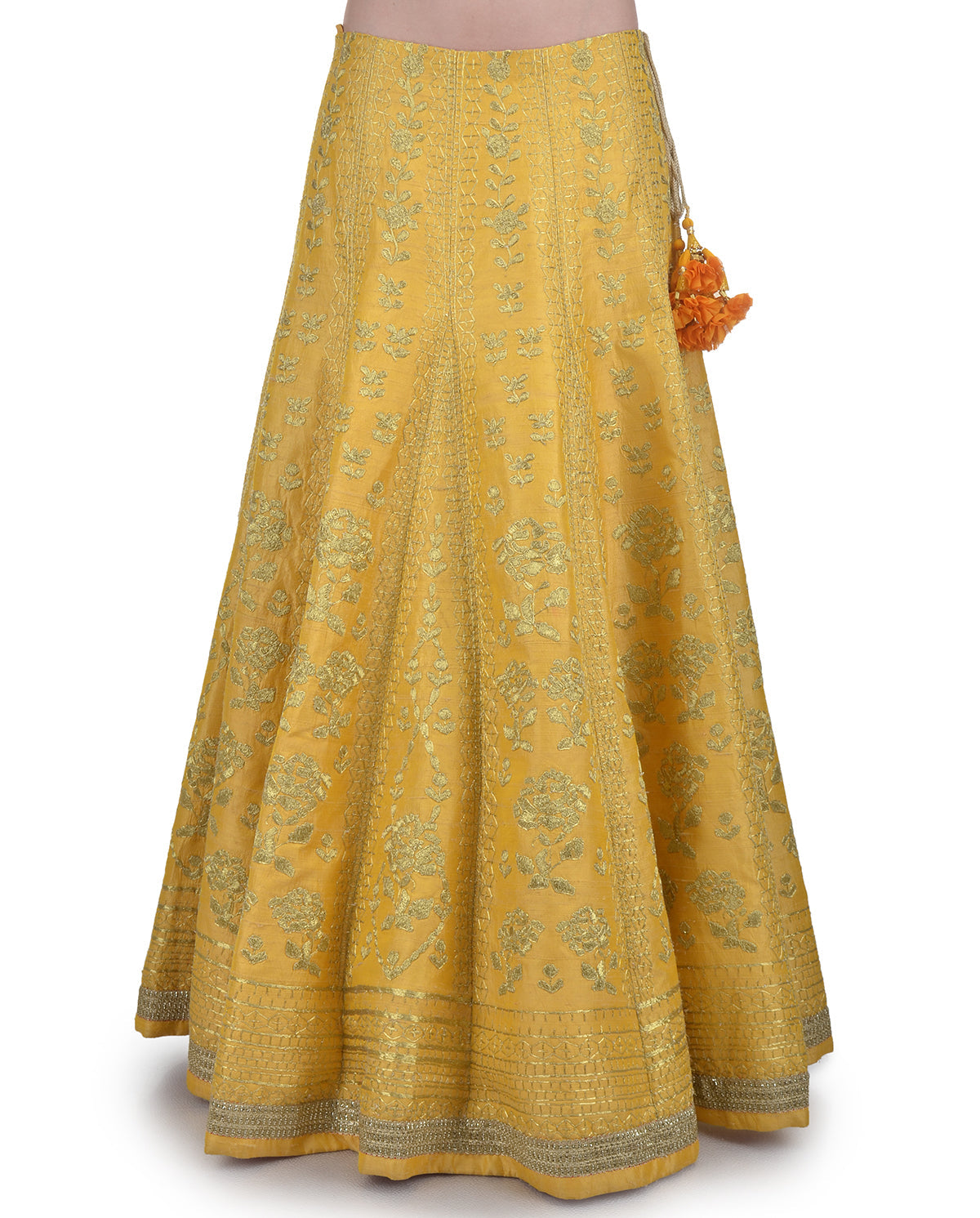 LEMON YELLOW SILK EMBROIDERED DORI AND ZARI LEHENGA SET