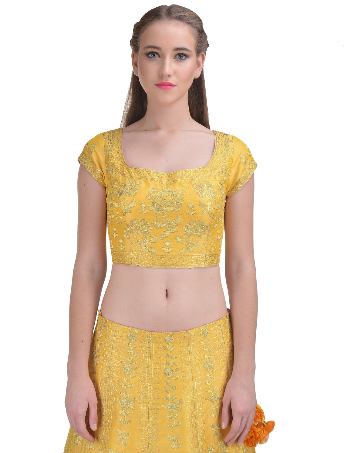 LEMON YELLOW SILK EMBROIDERED DORI AND ZARI LEHENGA SET