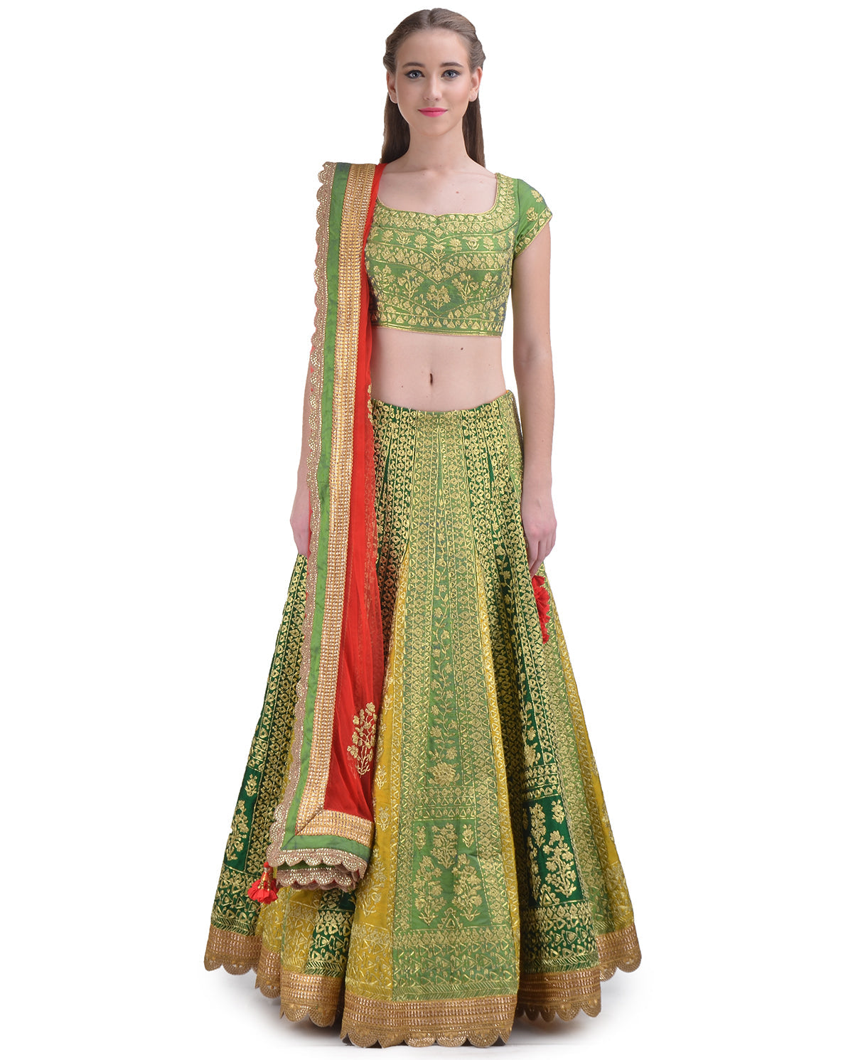 GREEN SILK EMBROIDERED DORI AND ZARI LEHENGA SET