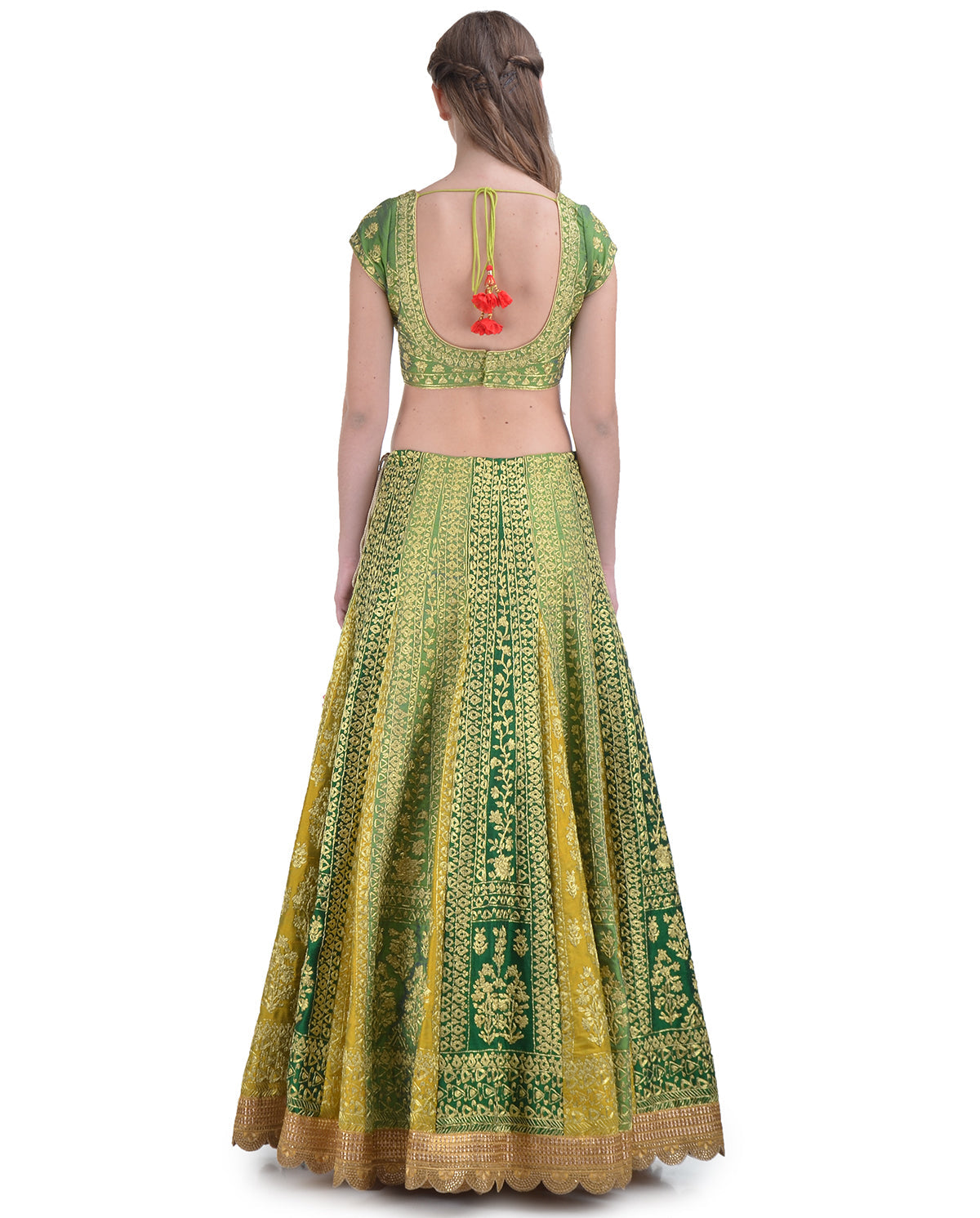 GREEN SILK EMBROIDERED DORI AND ZARI LEHENGA SET