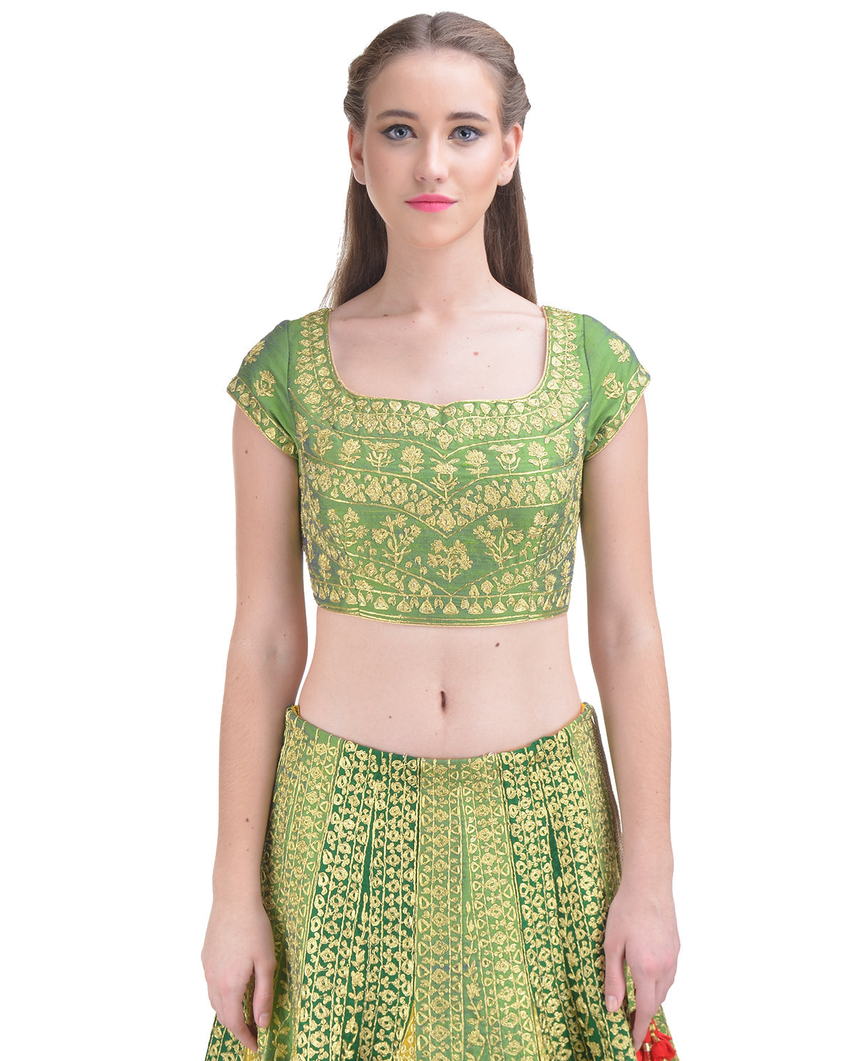 GREEN SILK EMBROIDERED DORI AND ZARI LEHENGA SET
