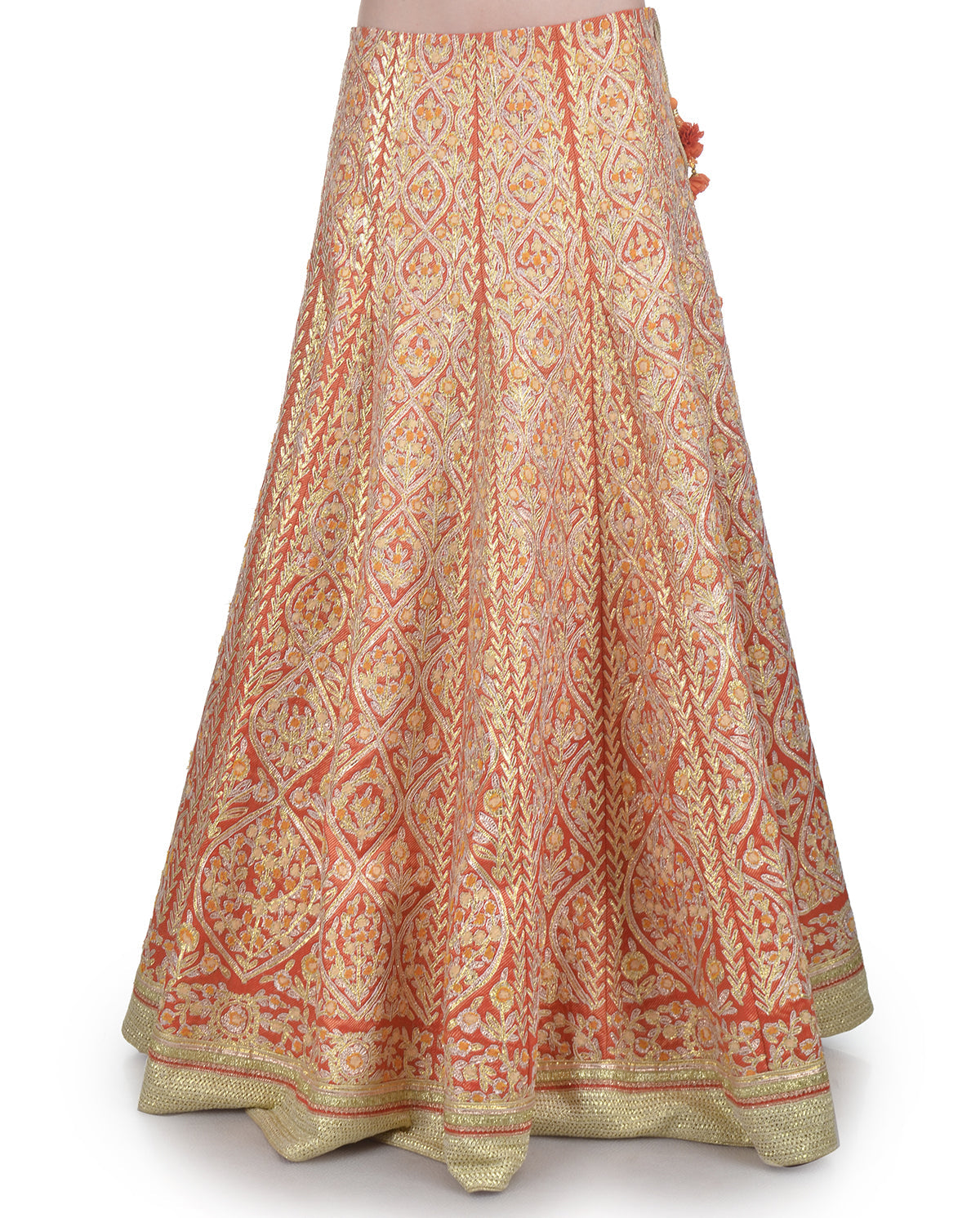 BRICK RED SILK GOTA EMBROIDERED LEHENGA SET