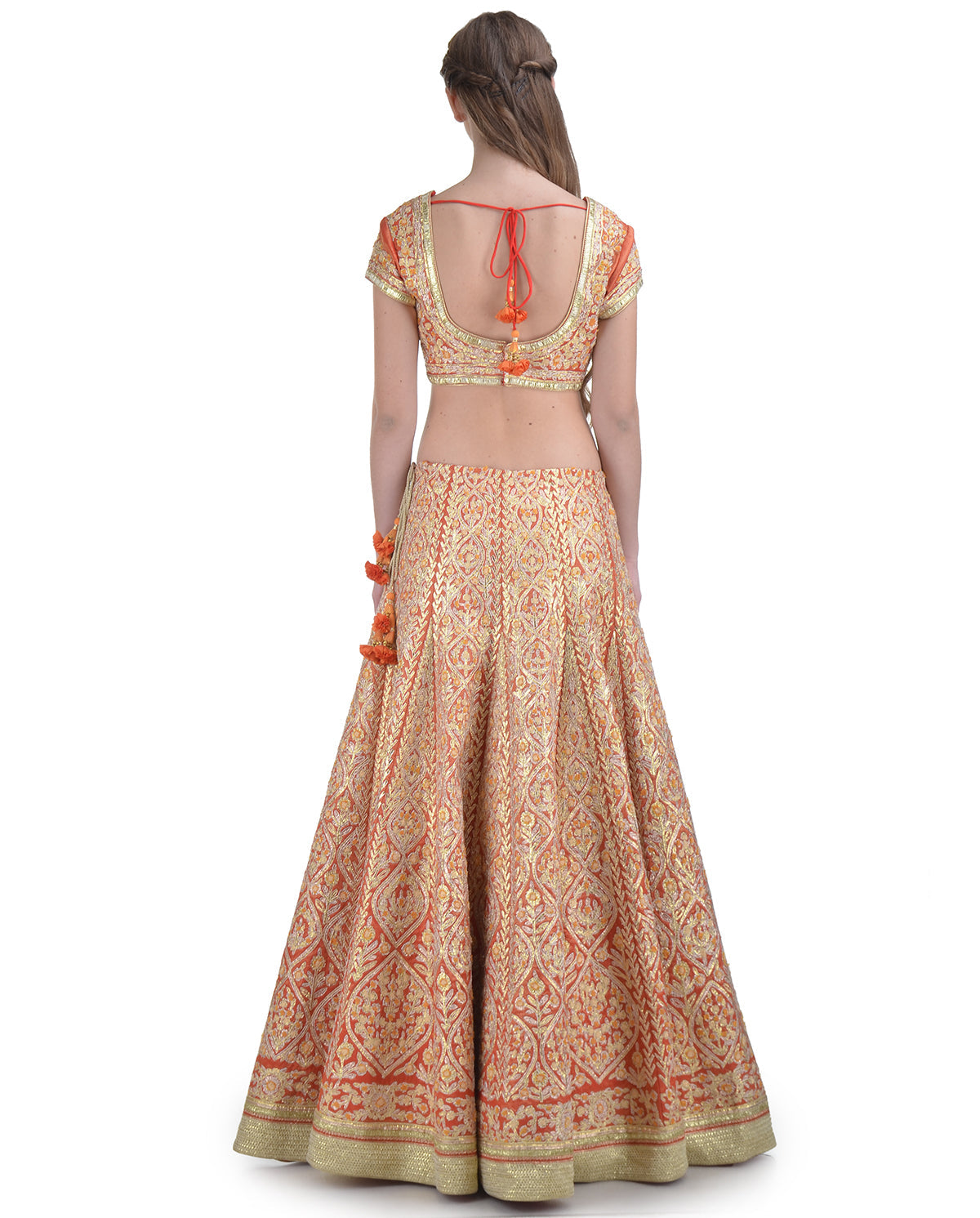 BRICK RED SILK GOTA EMBROIDERED LEHENGA SET