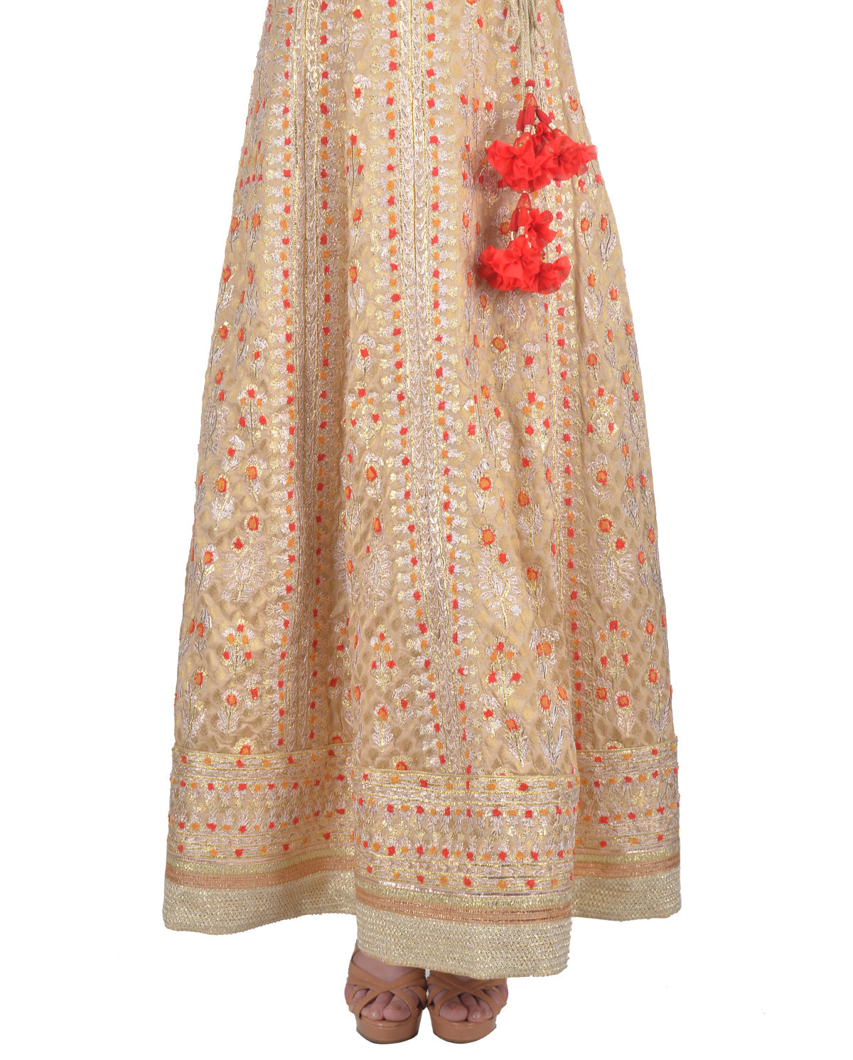 LIGHT BROWN GOTA AND THREAD EMBROIDERED SILK ANARKALI