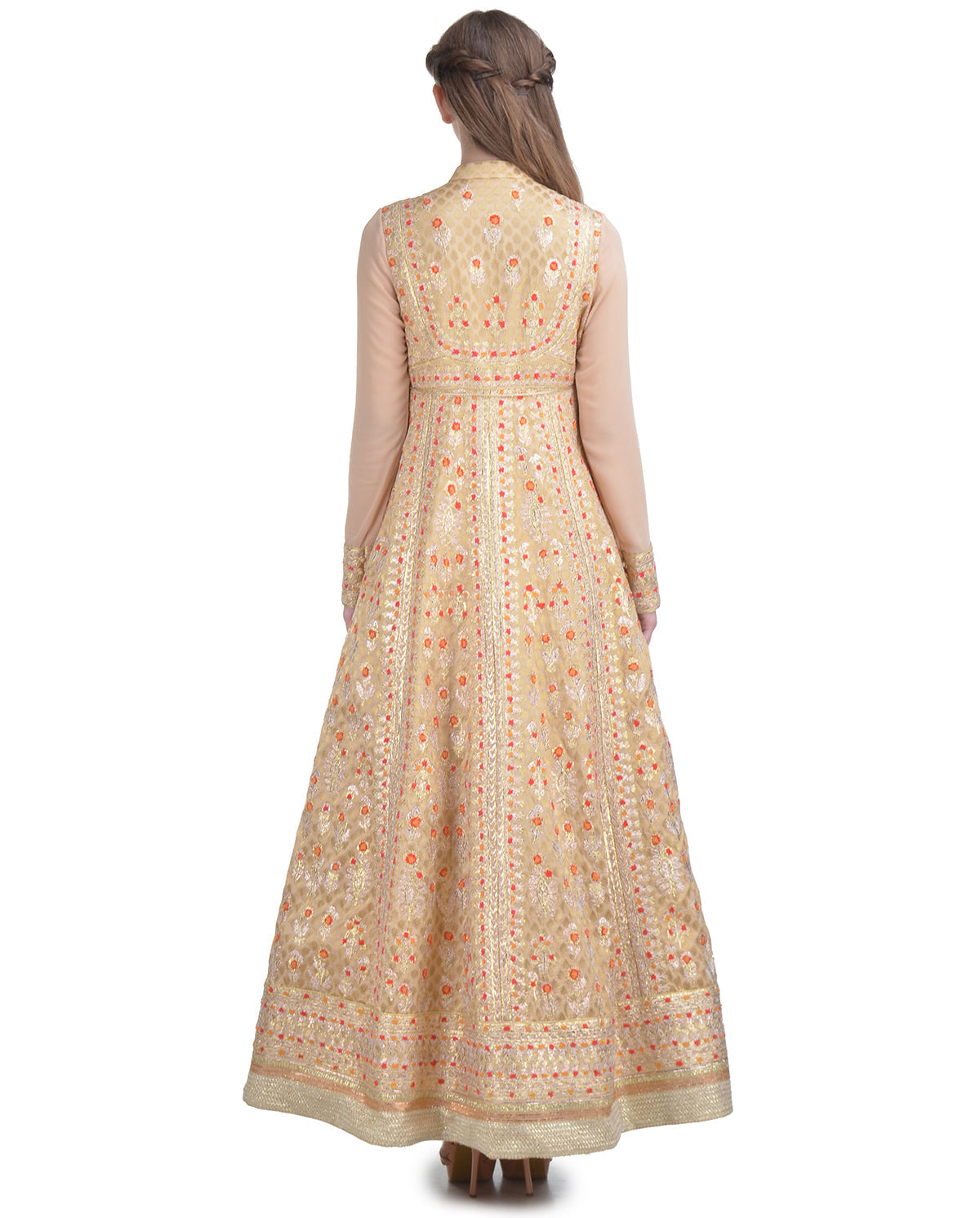 LIGHT BROWN GOTA AND THREAD EMBROIDERED SILK ANARKALI