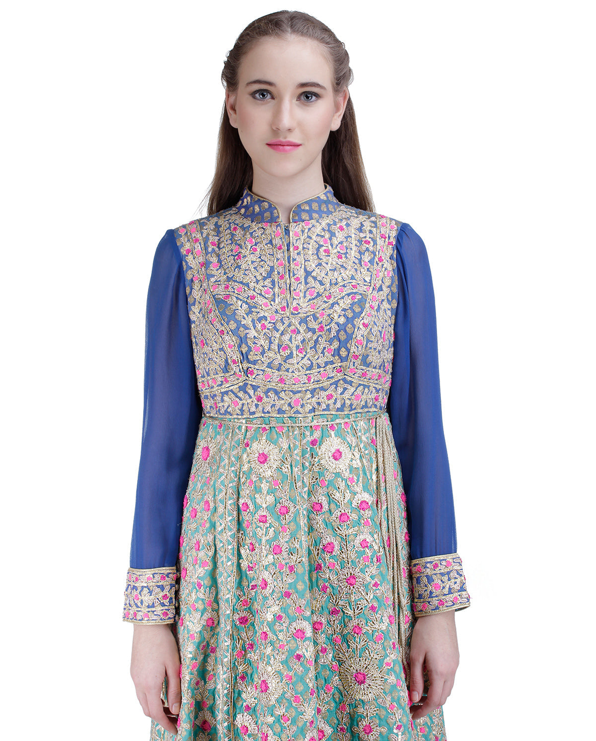 TEAL AND DARK BLUE GOTTA EMBROIDERED ANARKALI