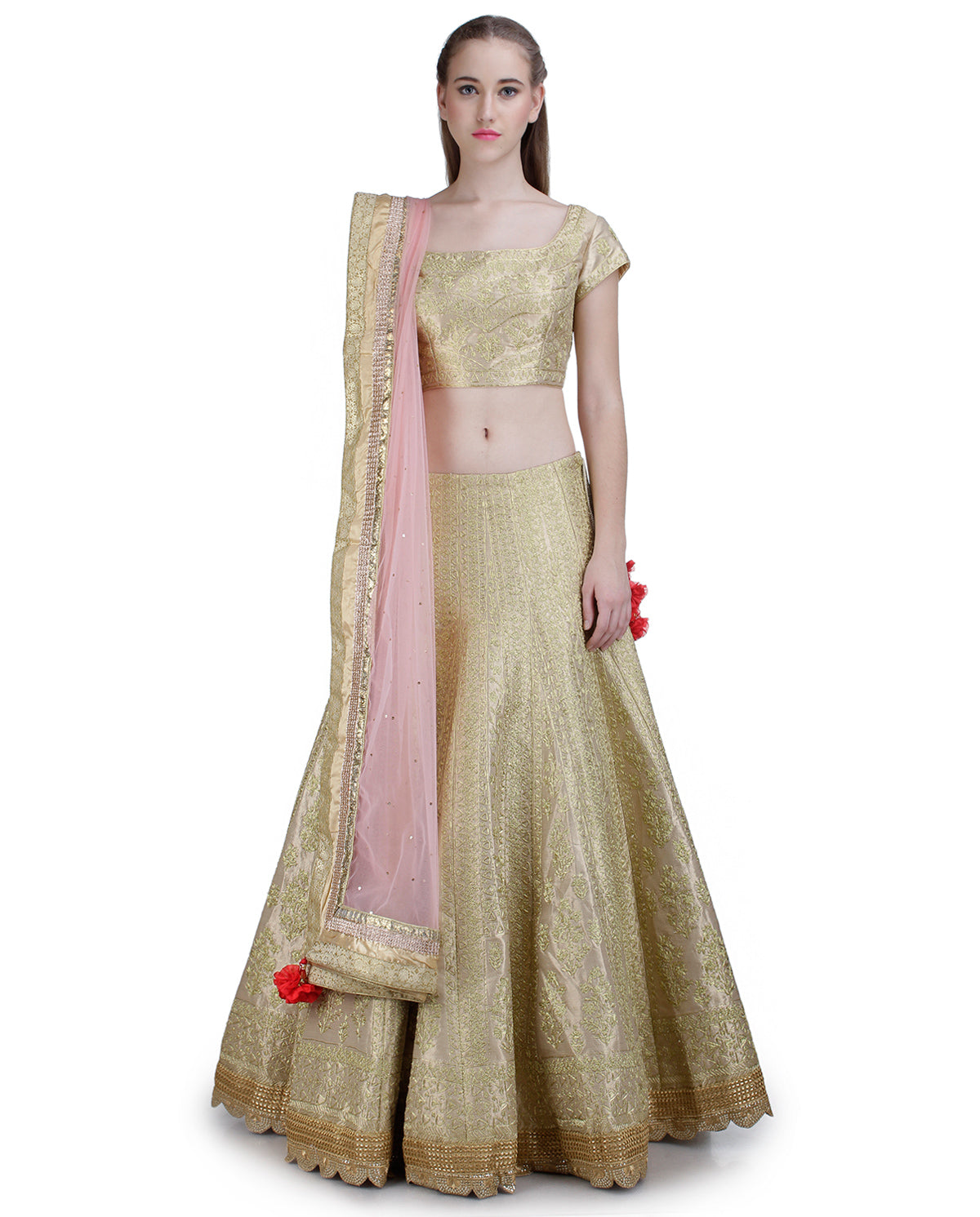 CHAMPAGNE SILK LEHENGA SET