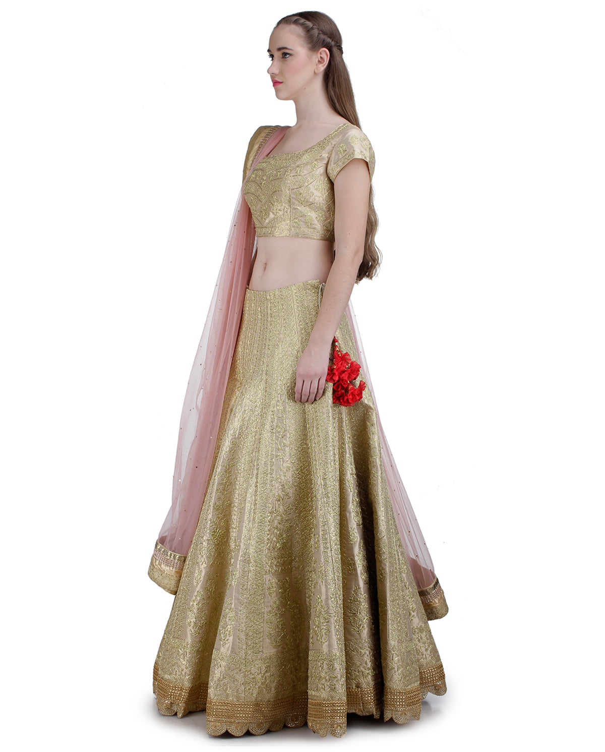 CHAMPAGNE SILK LEHENGA SET