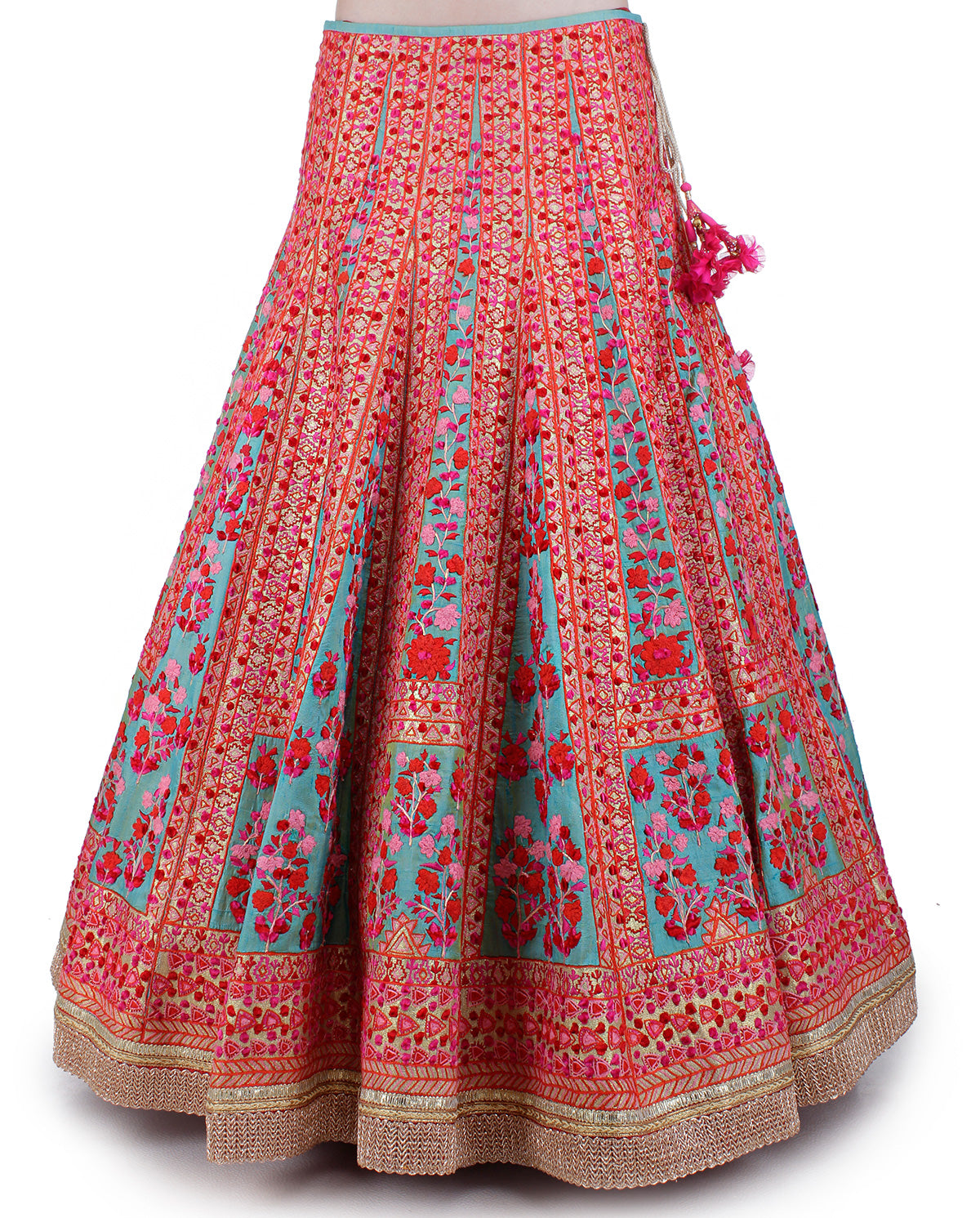 GOTA/THREAD FLORAL MOTIF EMBROIDERED LEHENGA ON BLUE BASE