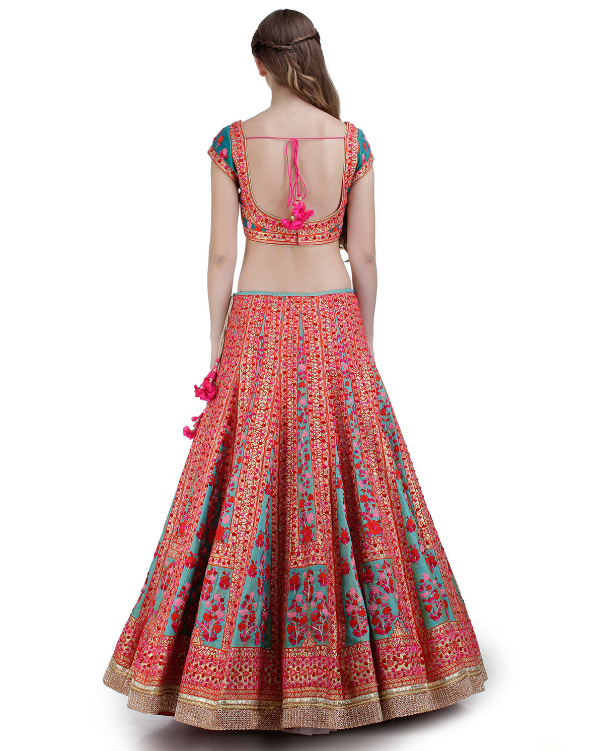 GOTA/THREAD FLORAL MOTIF EMBROIDERED LEHENGA ON BLUE BASE