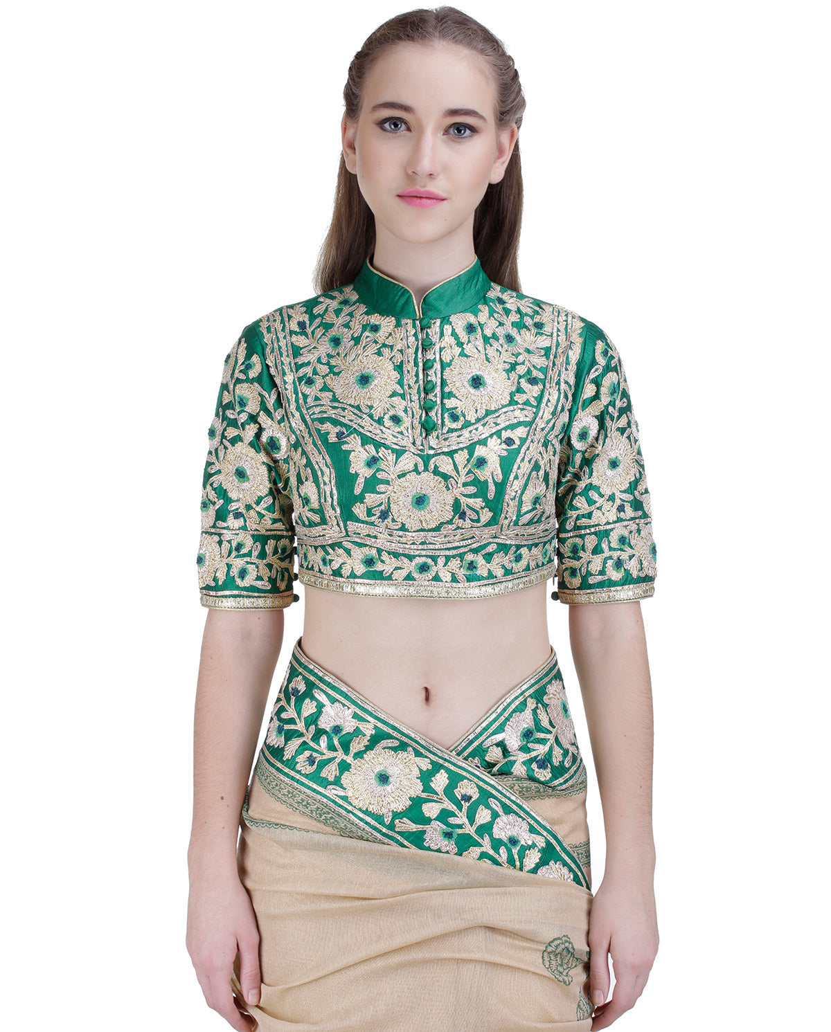 BEIGE AND GREEN SAREE