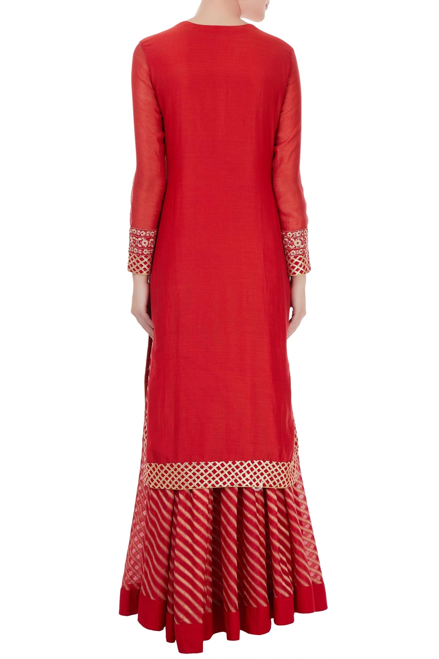 Red kurta with lehenga set