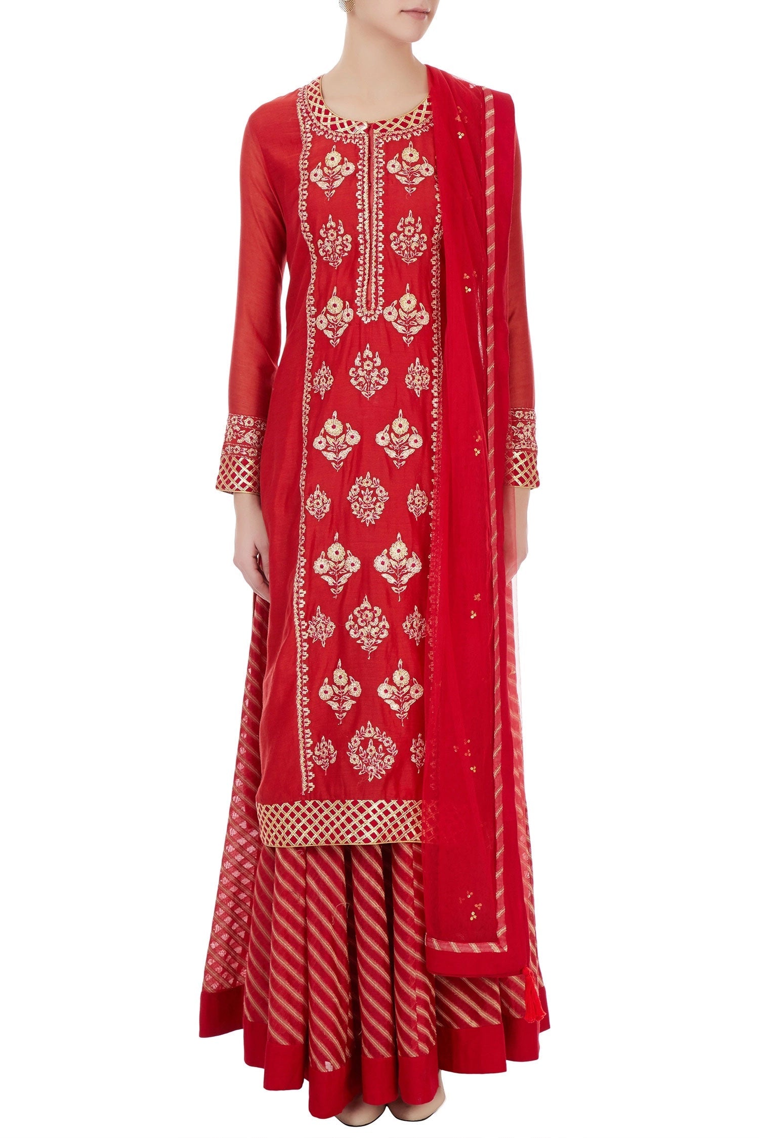 Red kurta with lehenga set