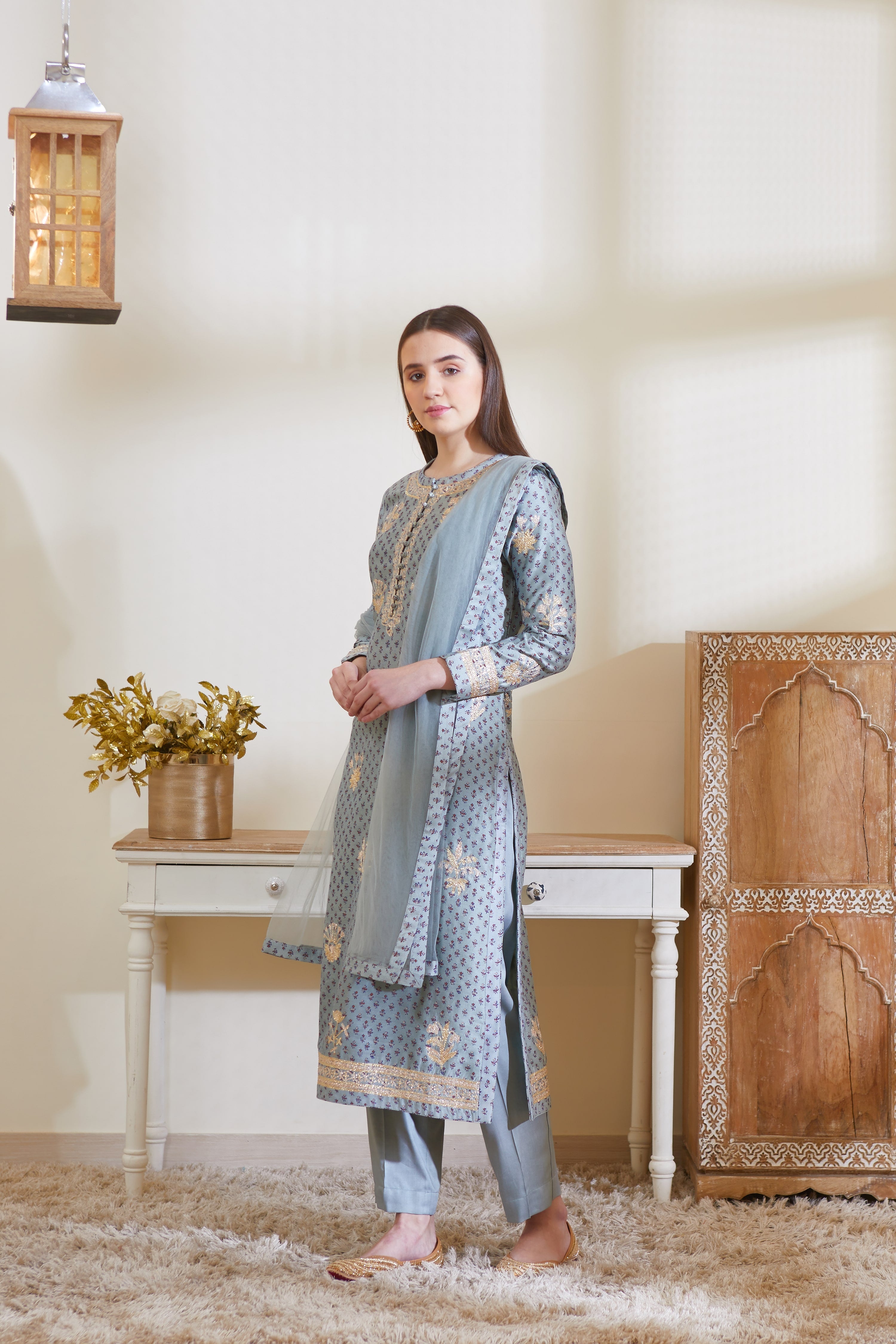 Blue Grey Kurta Set