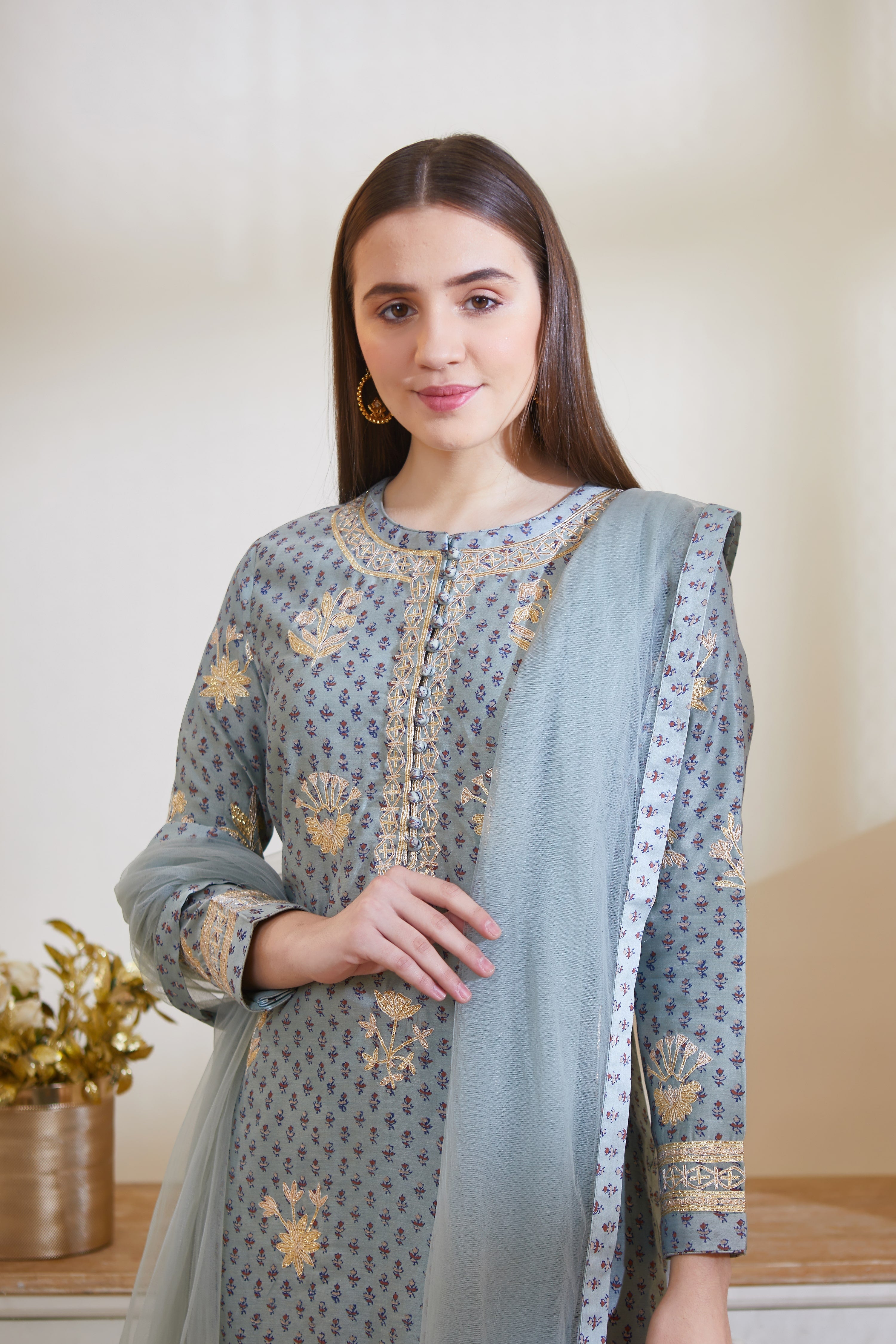 Blue Grey Kurta Set