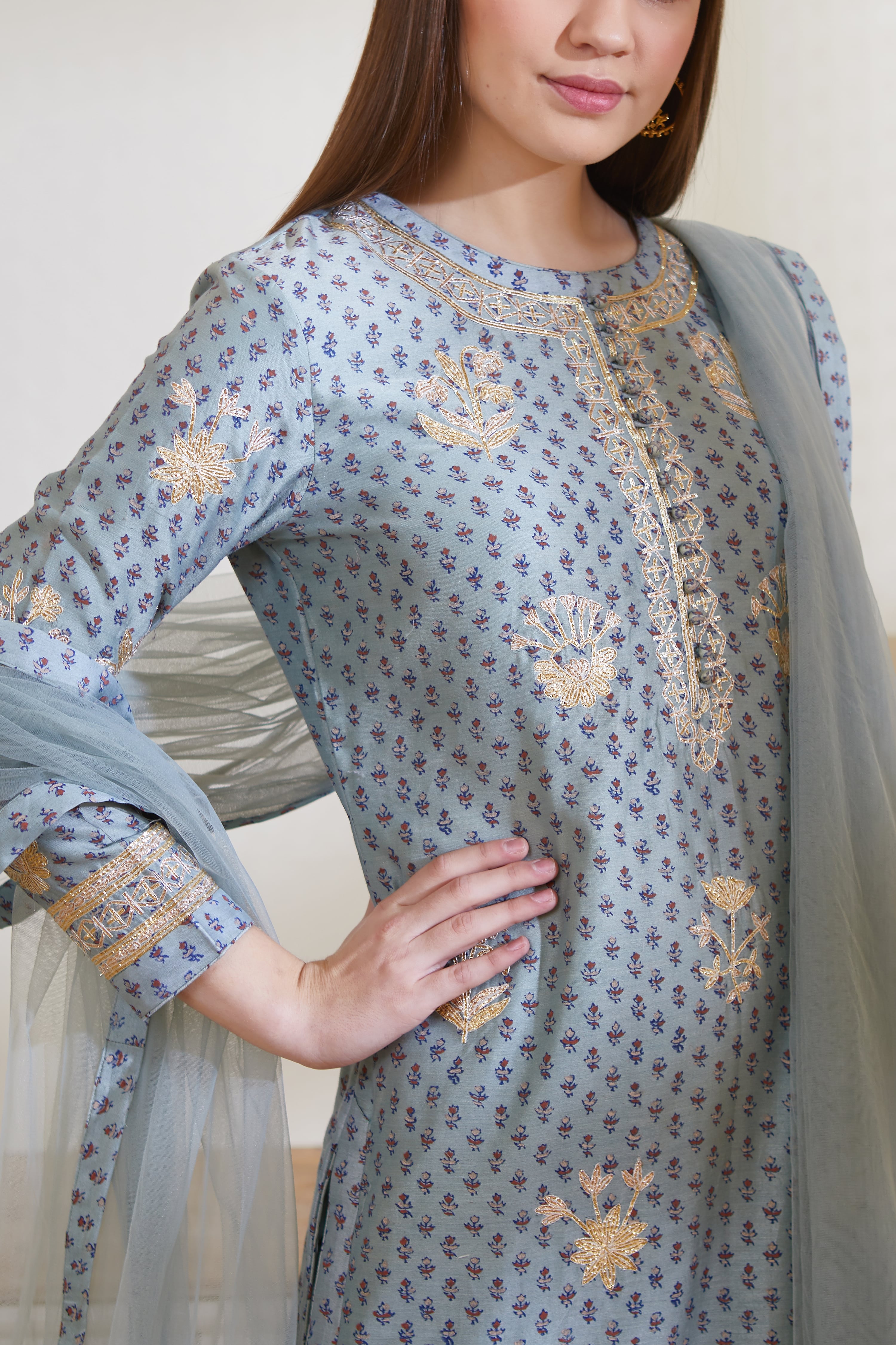 Blue Grey Kurta Set