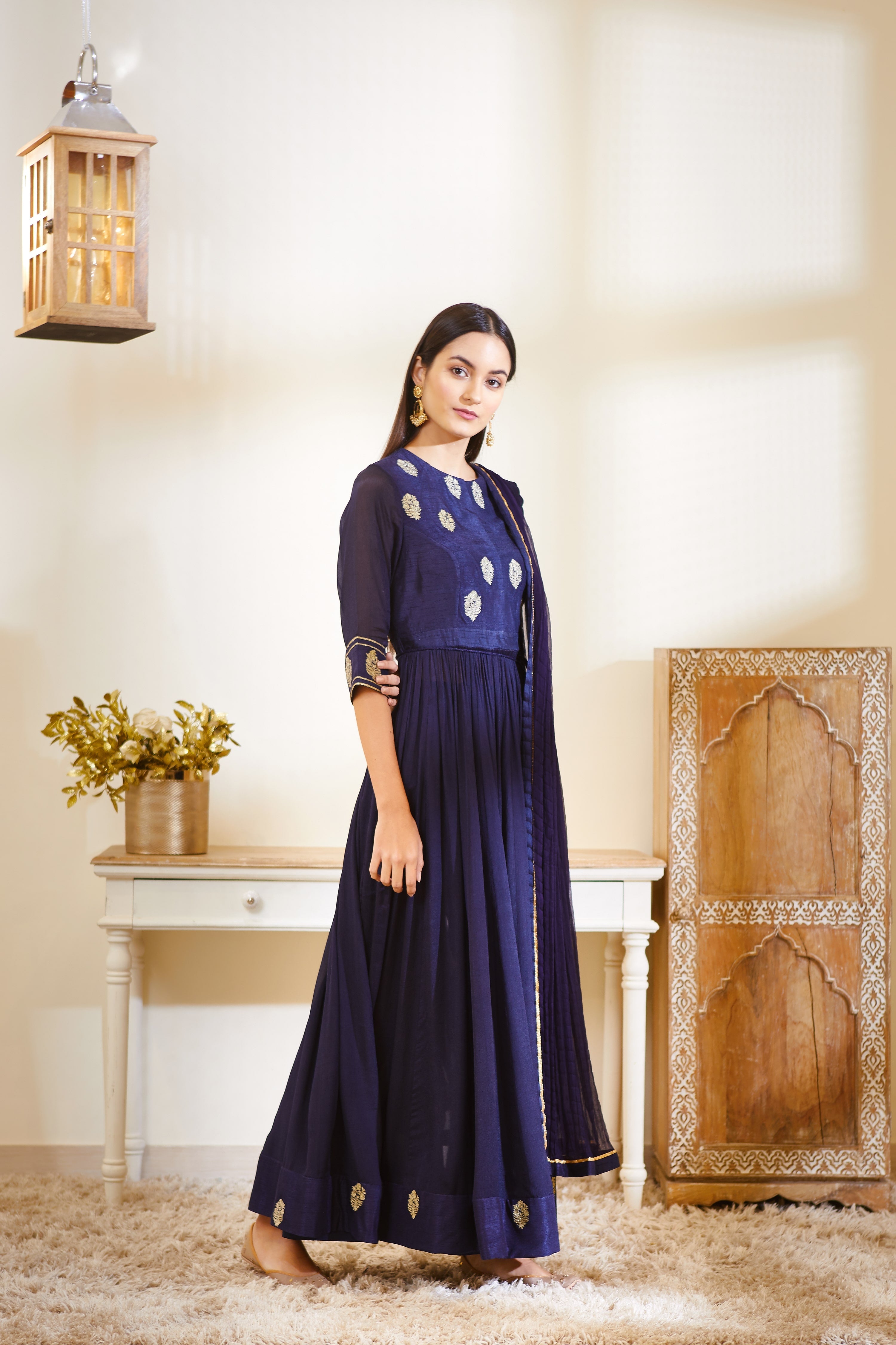 Navy Blue Anarkali Set
