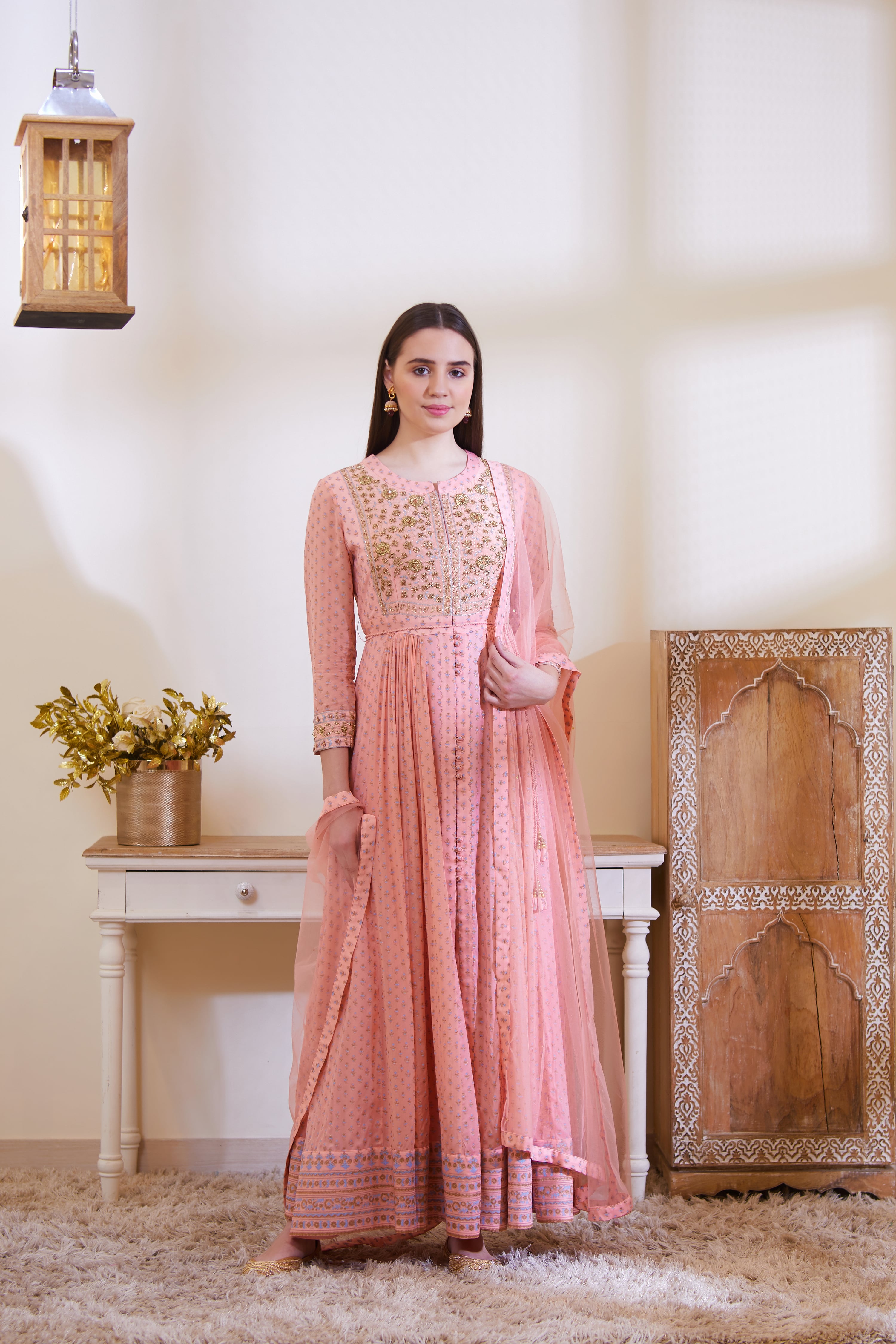 Peach Anarkali Set