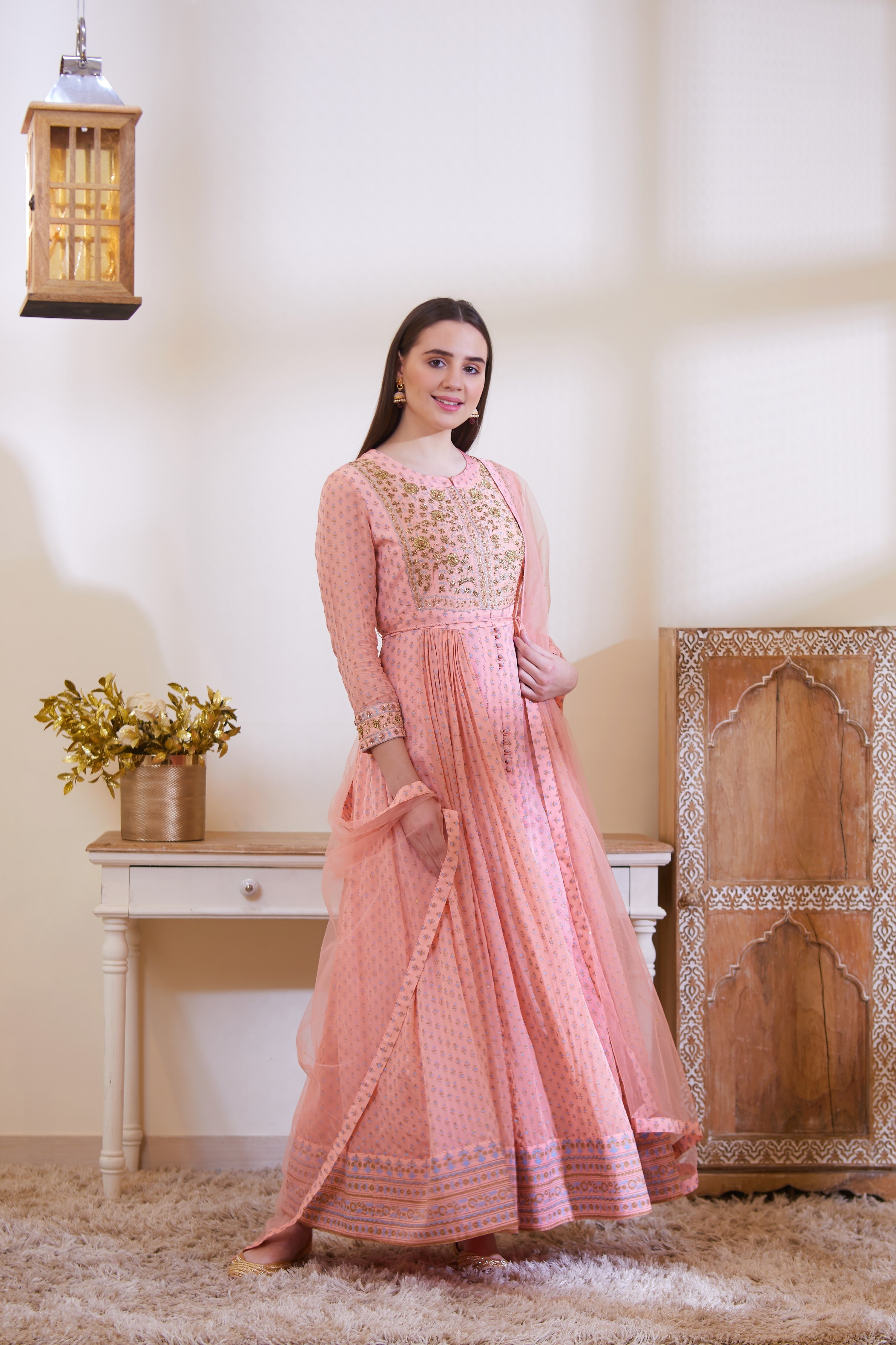 Peach Anarkali Set