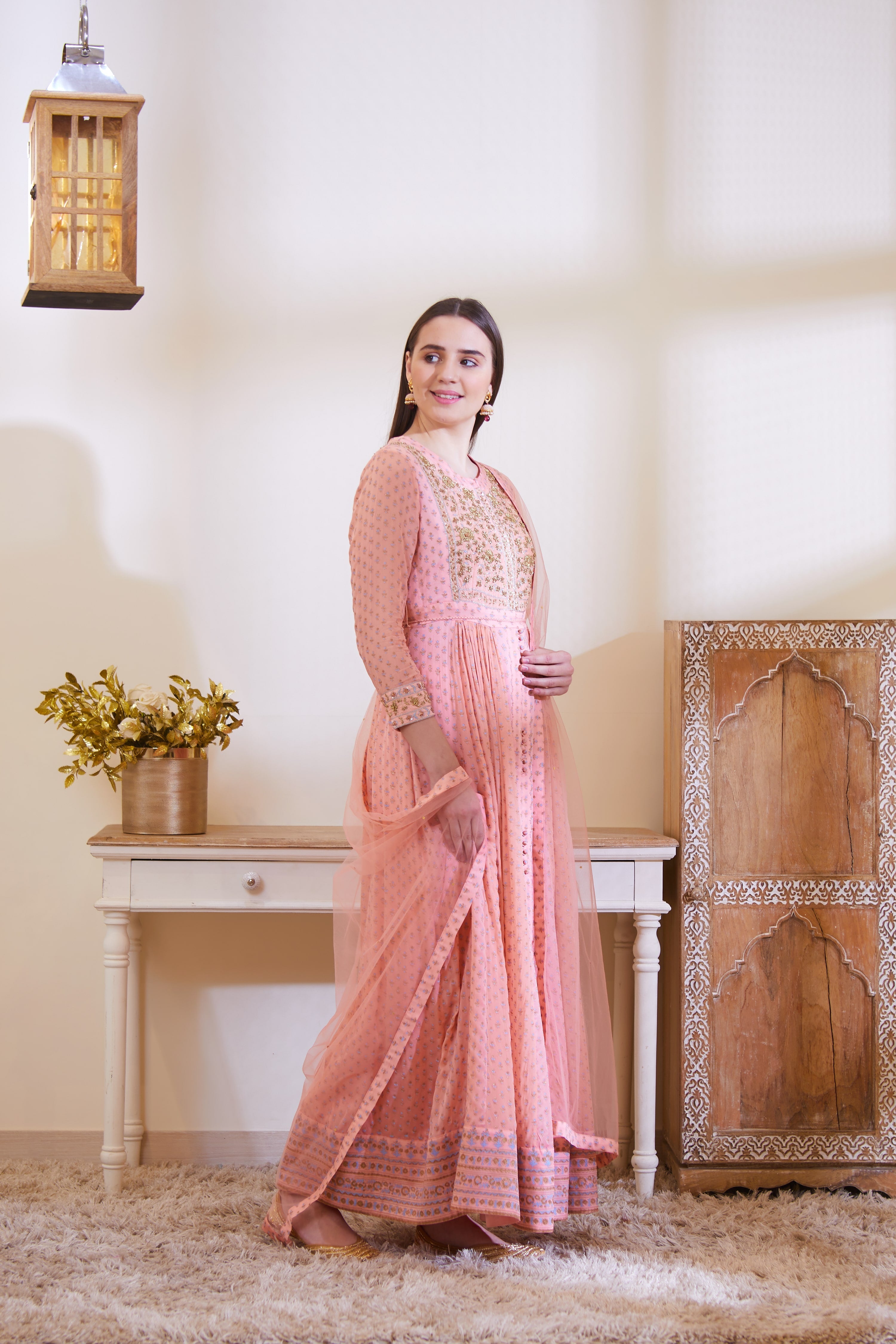 Peach Anarkali Set