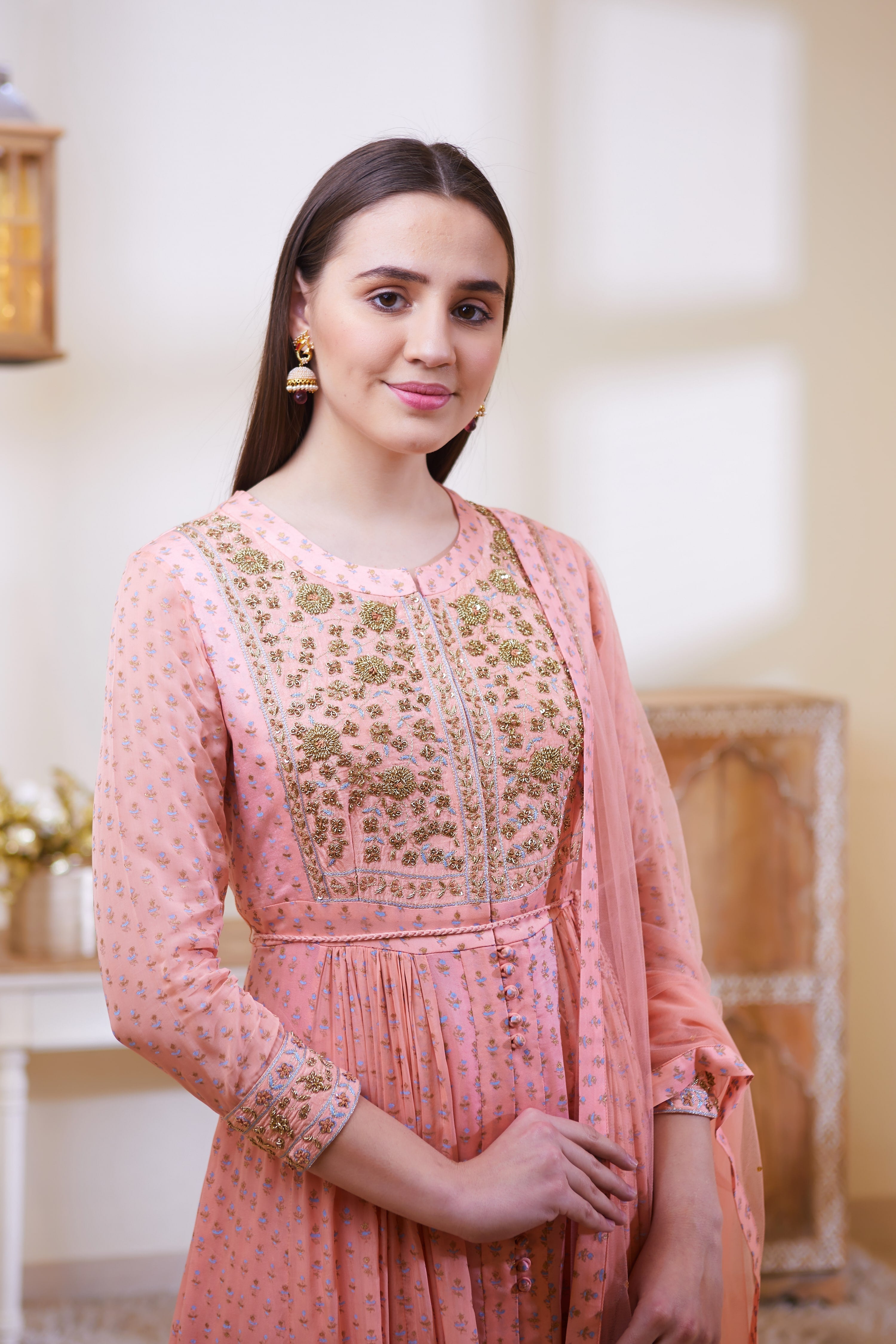Peach Anarkali Set