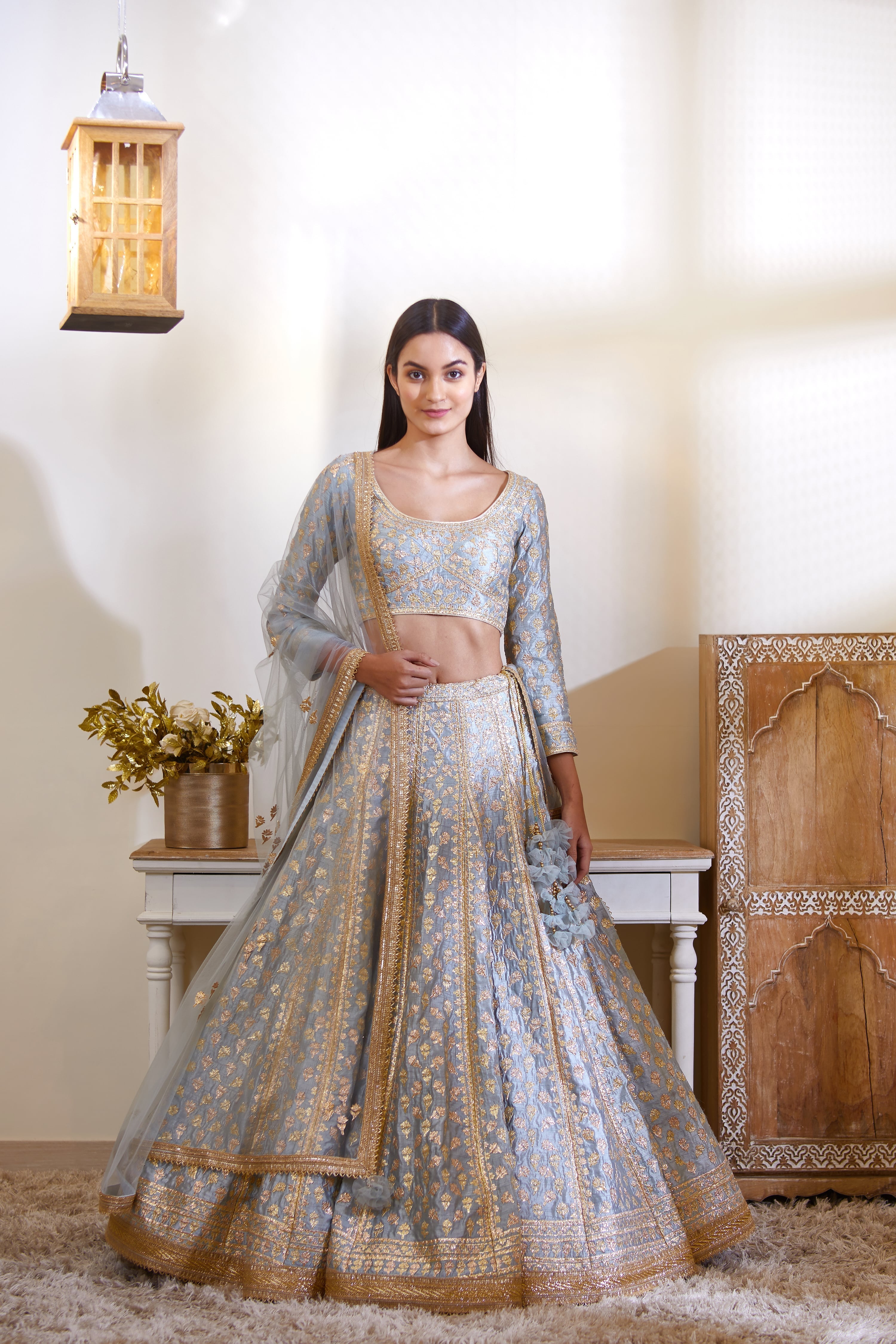 Smoke Blue Lehenga Set