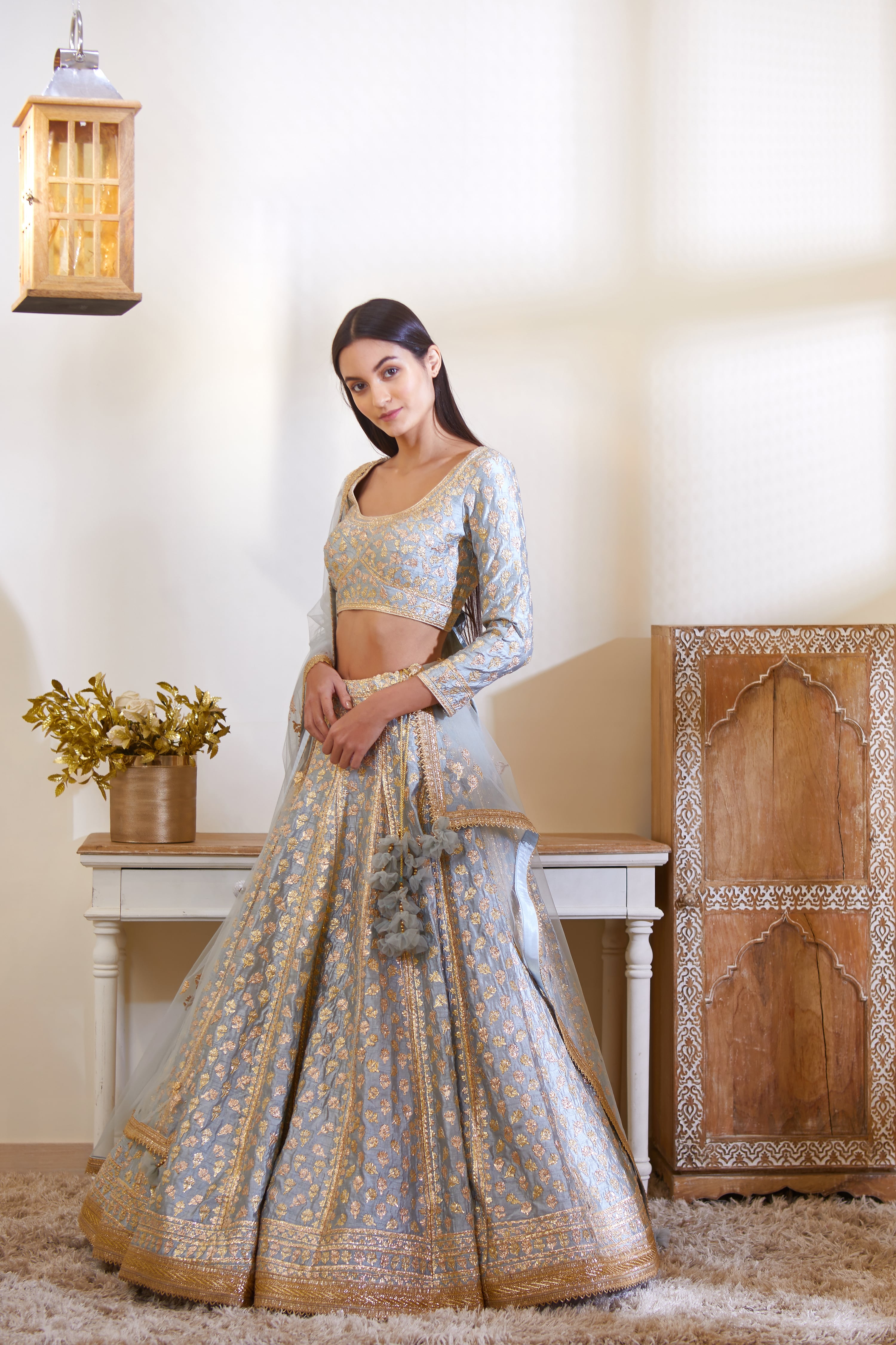 Smoke Blue Lehenga Set