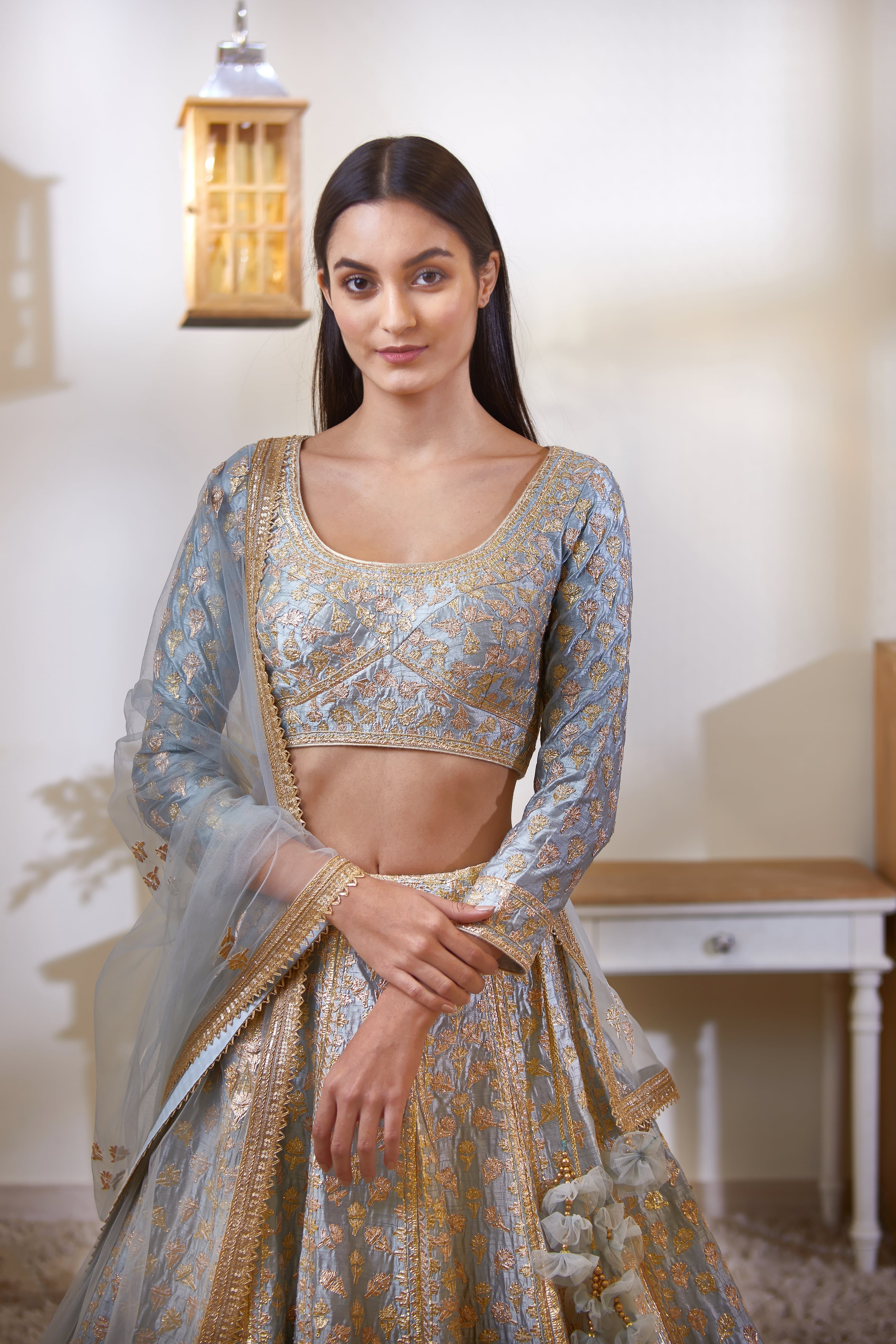 Smoke Blue Lehenga Set
