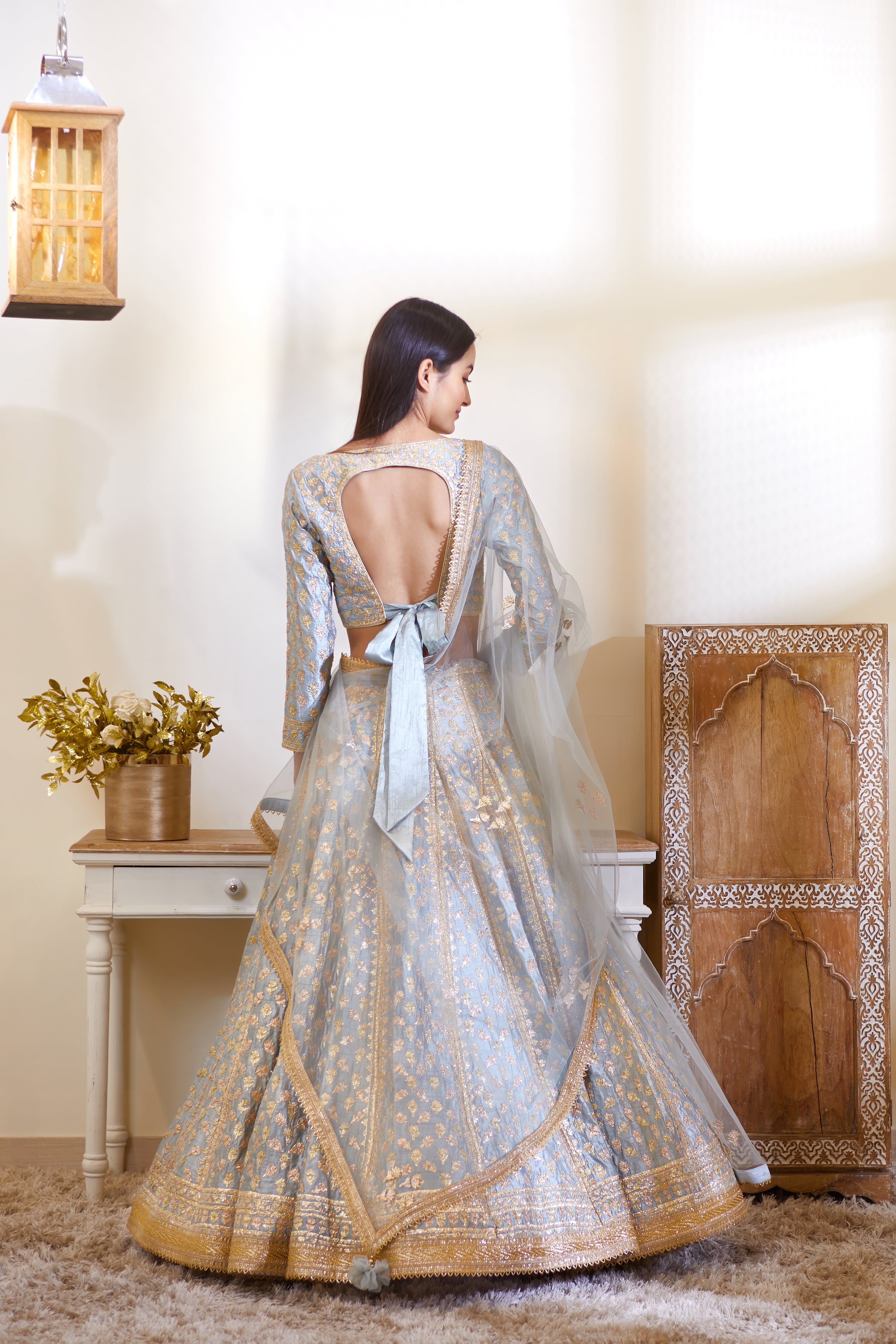 Smoke Blue Lehenga Set