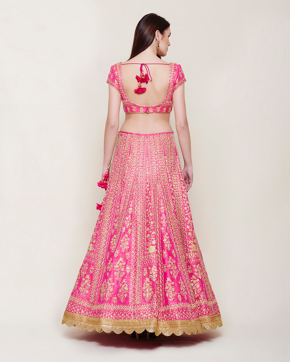 EMERALD PINK GOLD DORI LEHENGA