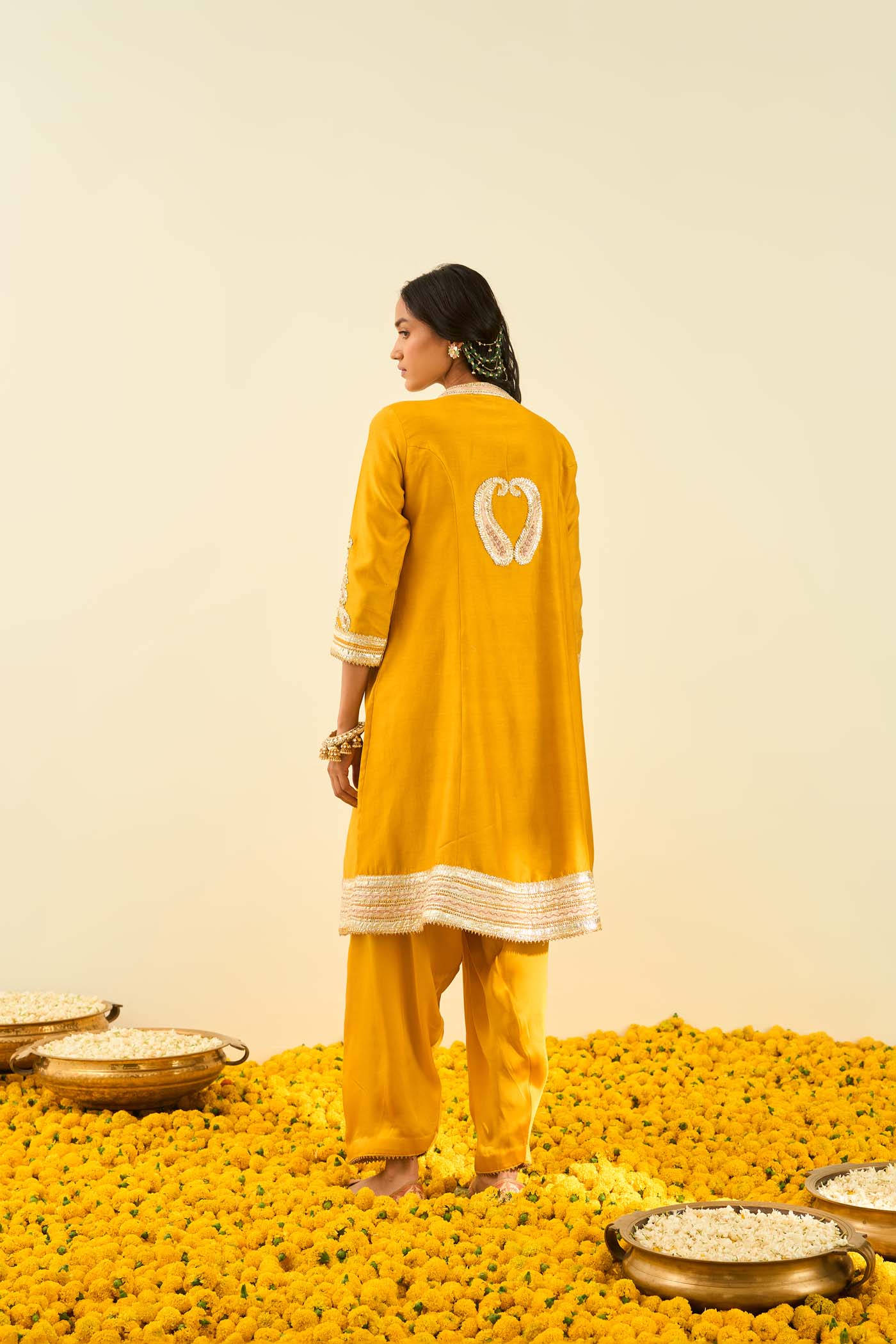 Sadirah- Glaze Mustard Princess Cut Kurta with Salwar and Dupatta