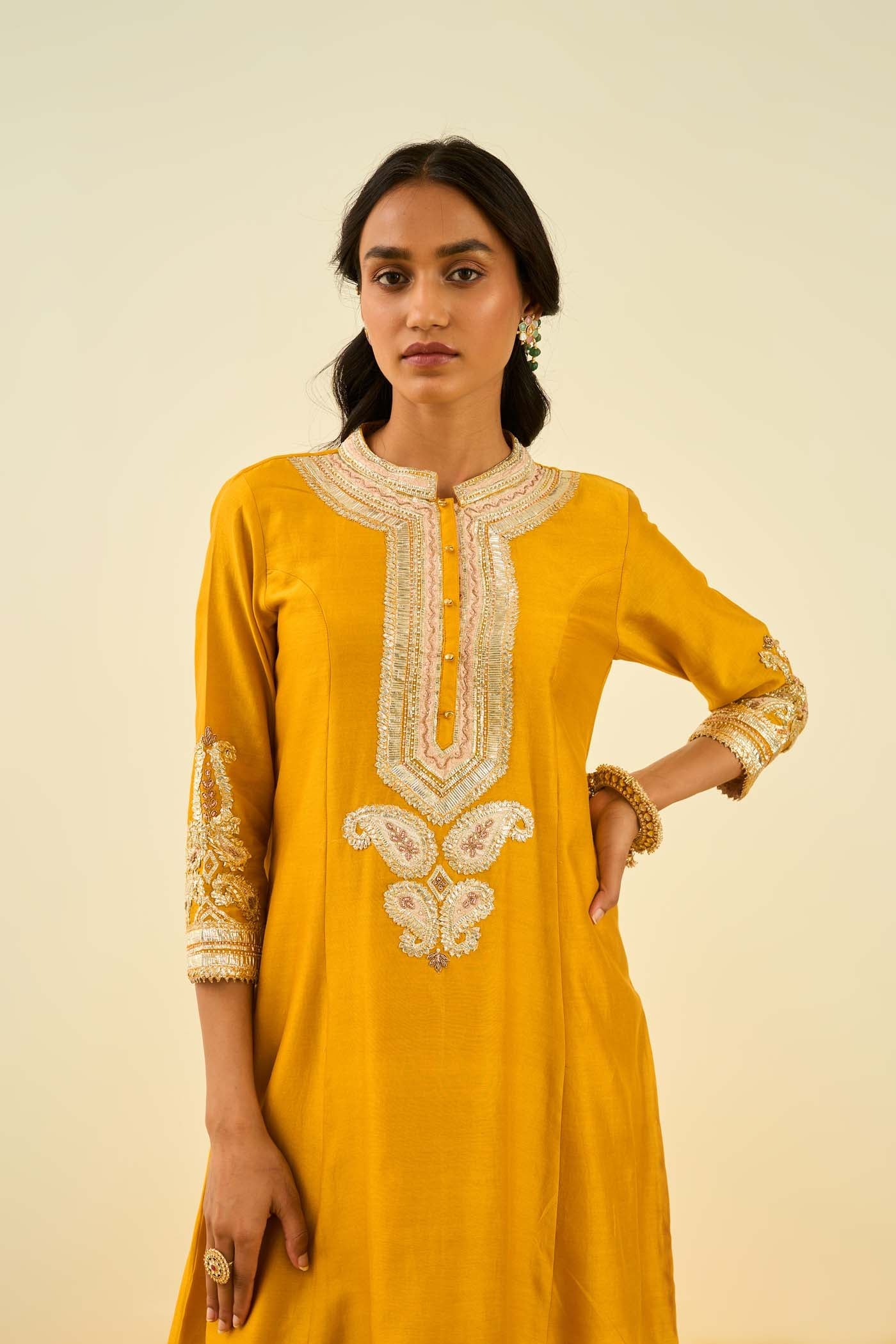 Sadirah- Glaze Mustard Princess Cut Kurta with Salwar and Dupatta