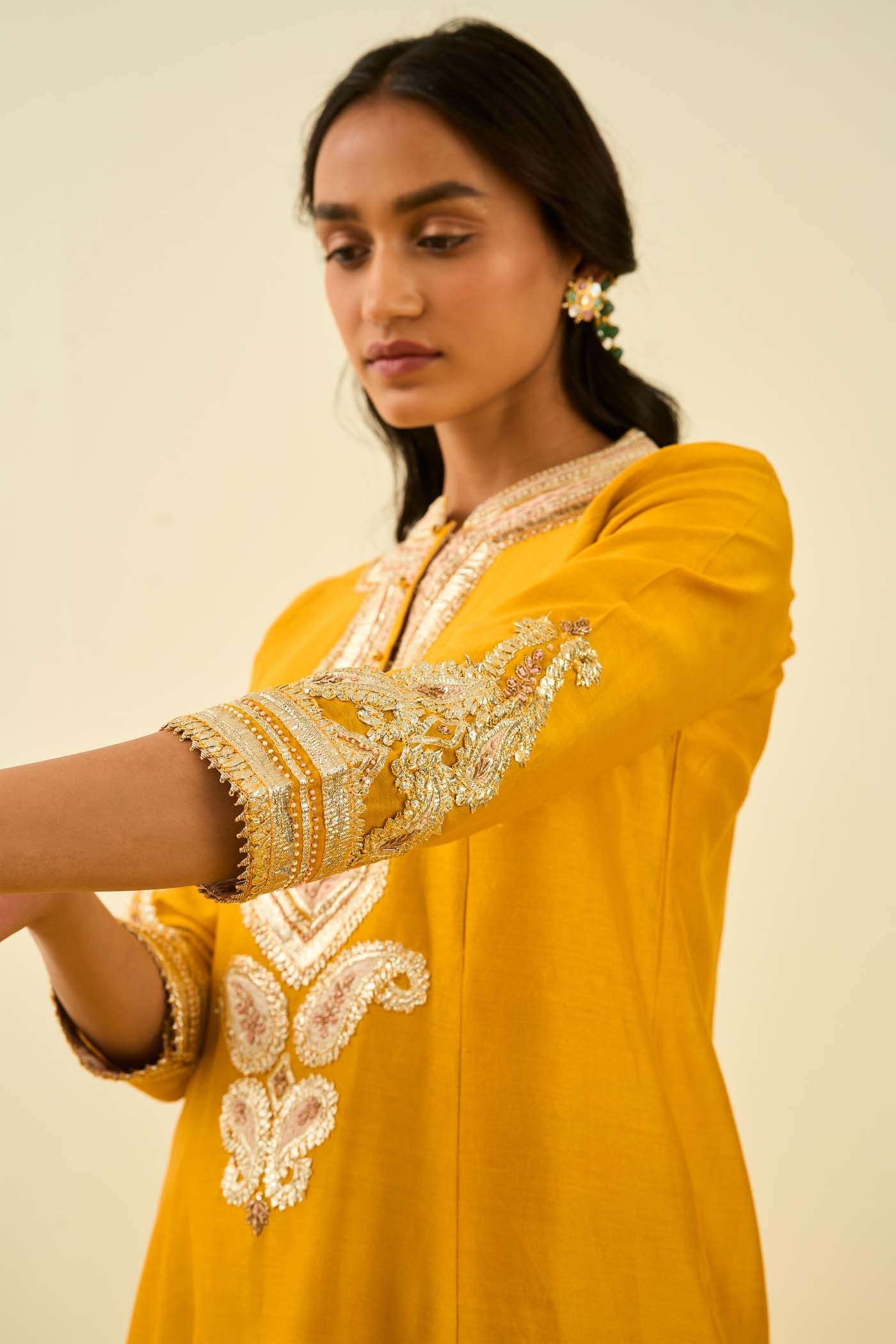 Sadirah- Glaze Mustard Princess Cut Kurta with Salwar and Dupatta