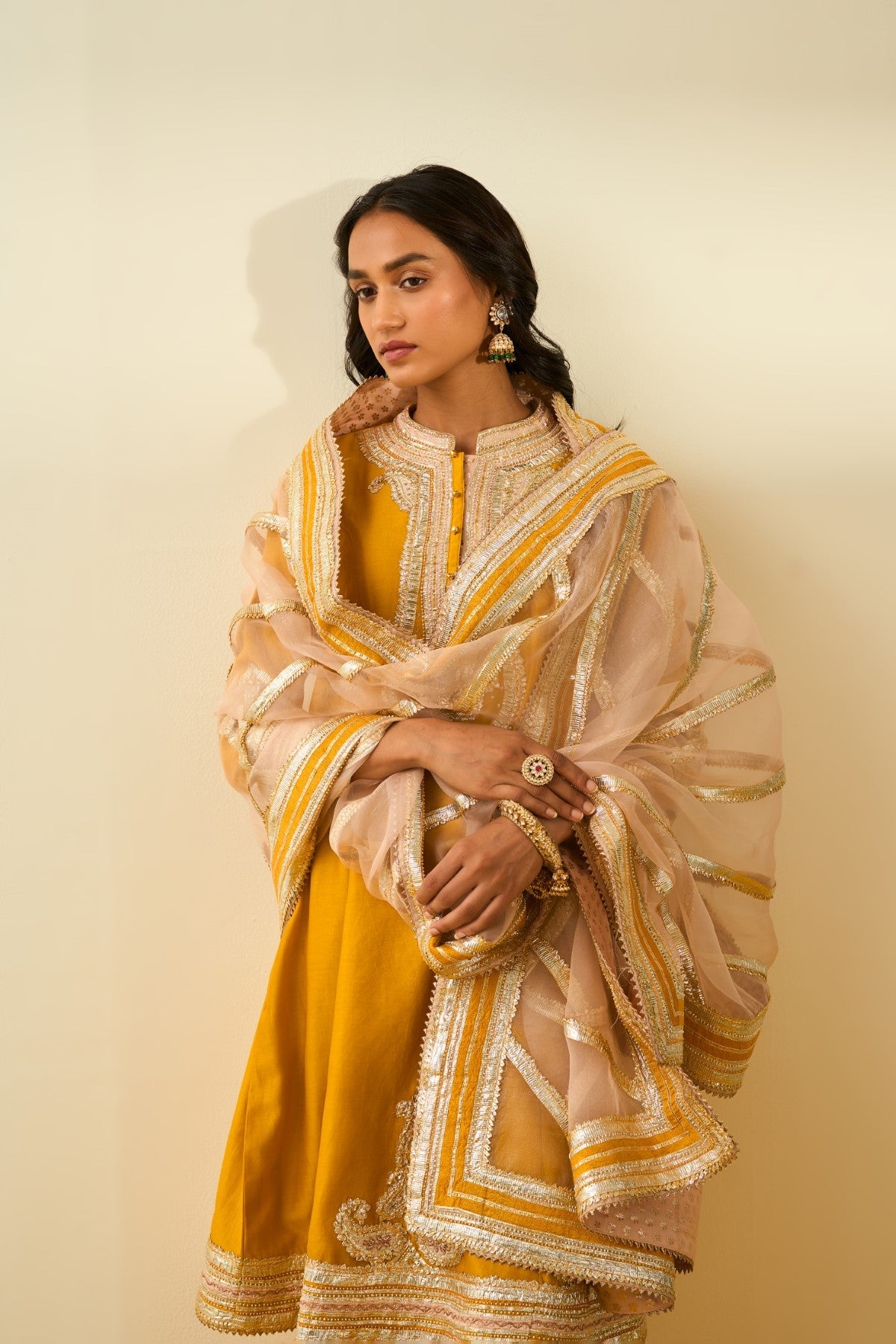 Sadiyah- Glaze Mustard Princess Cut Kurta with Salwar and Dupatta