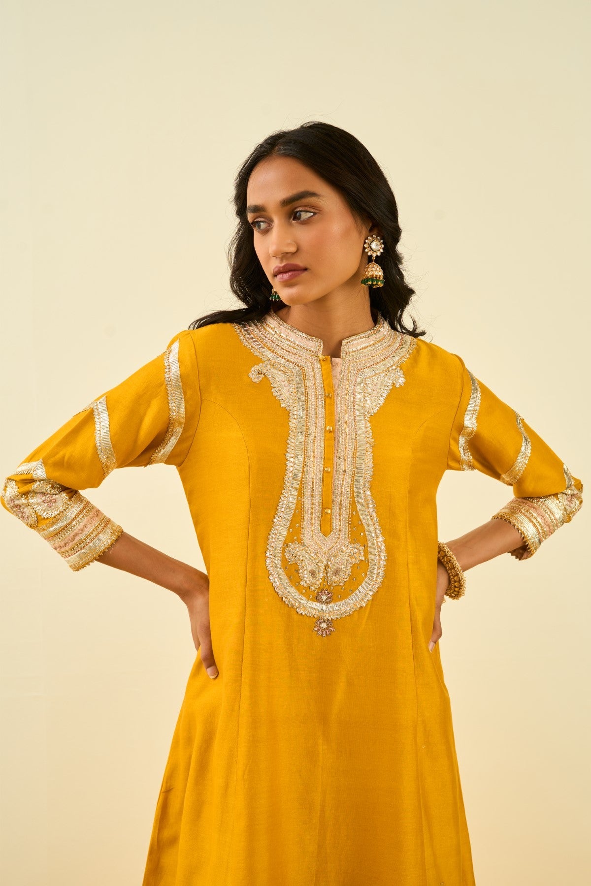 Sadiyah- Glaze Mustard Princess Cut Kurta with Salwar and Dupatta