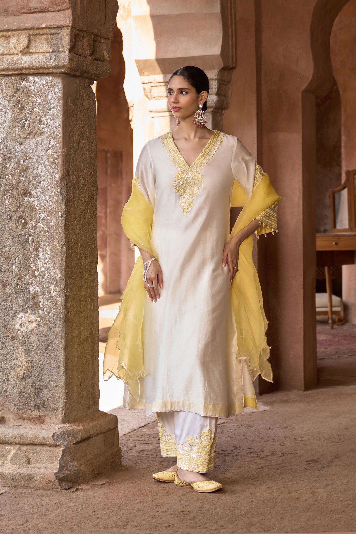 SAHABAT - DAISY IVORY WITH LEMON YELLOW KAAFTAN WITH SALWAR