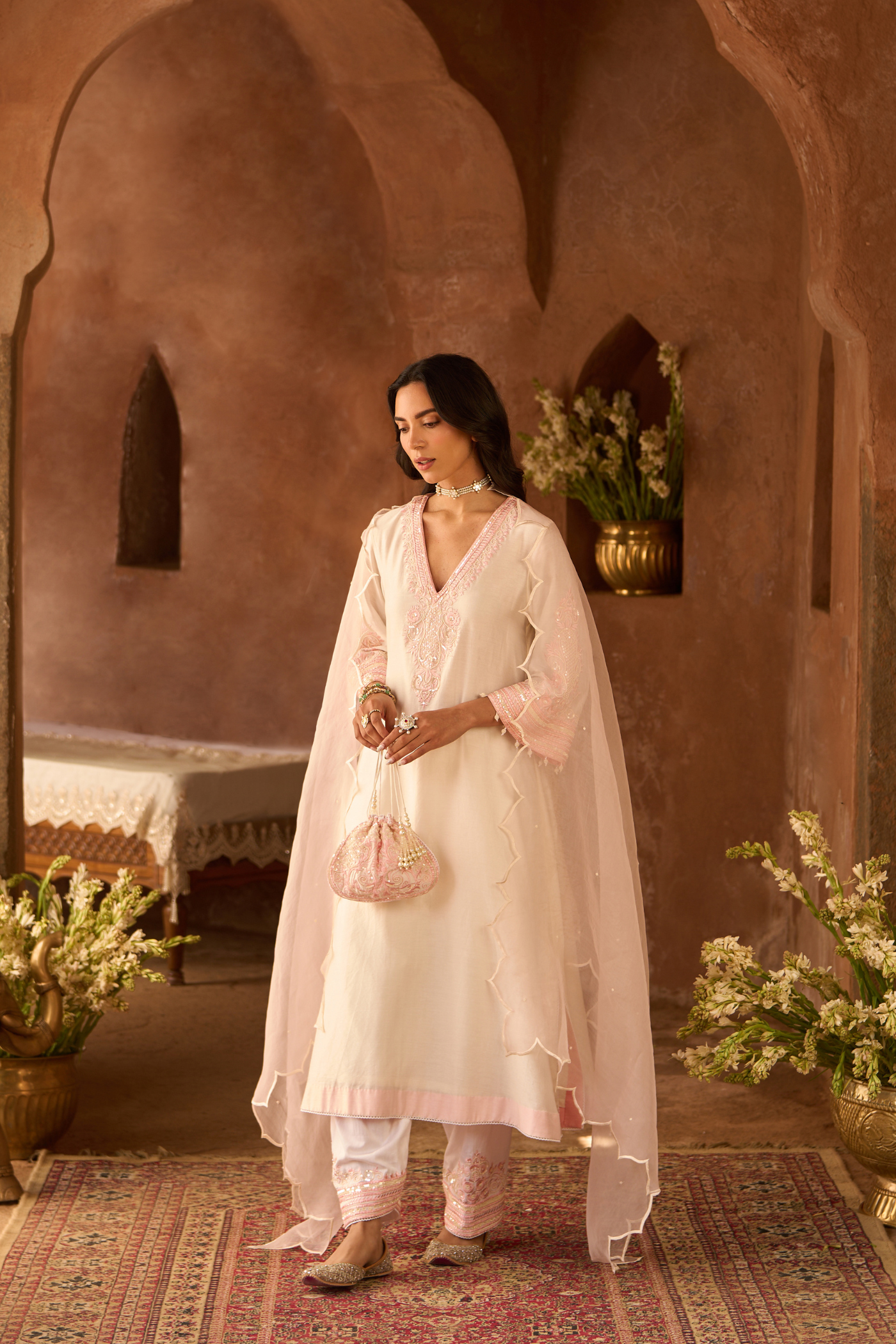 SAHABAT - DAISY IVORY WITH PINK KAAFTAN WITH SALWAR