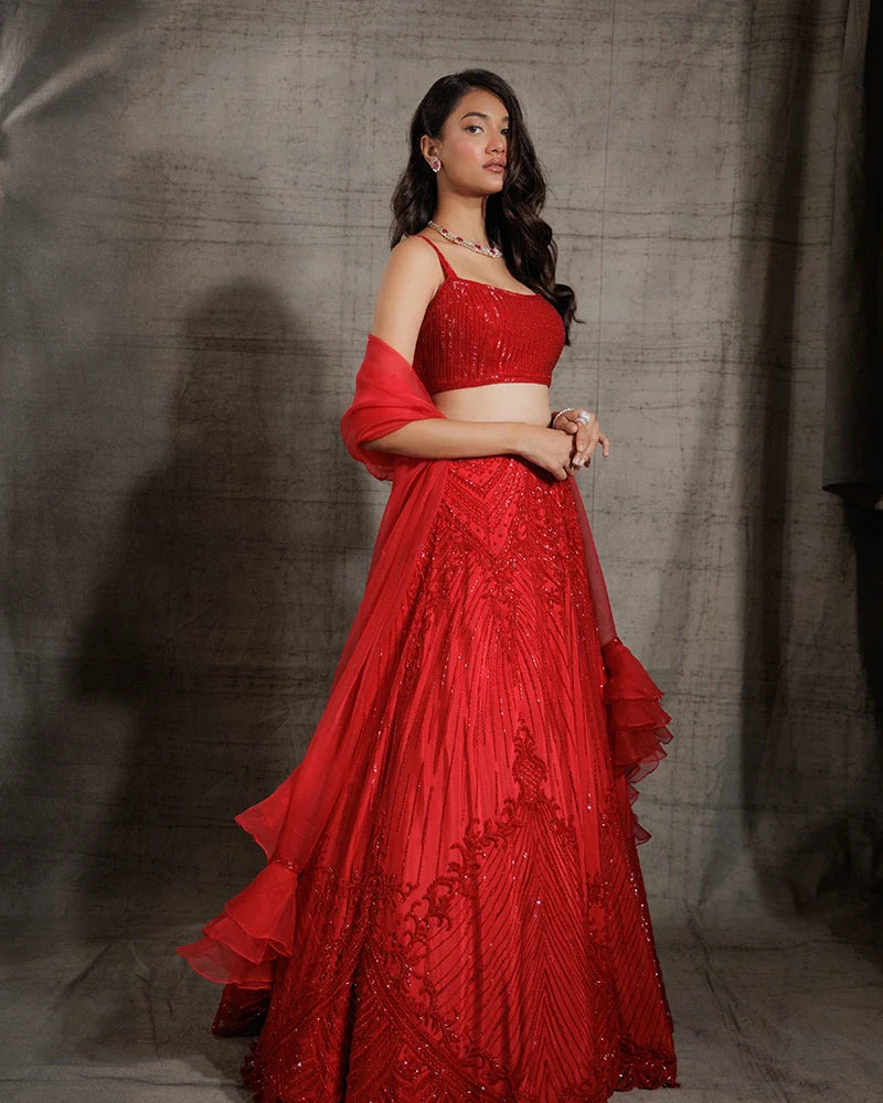 Scarlet Scalloped Lehenga