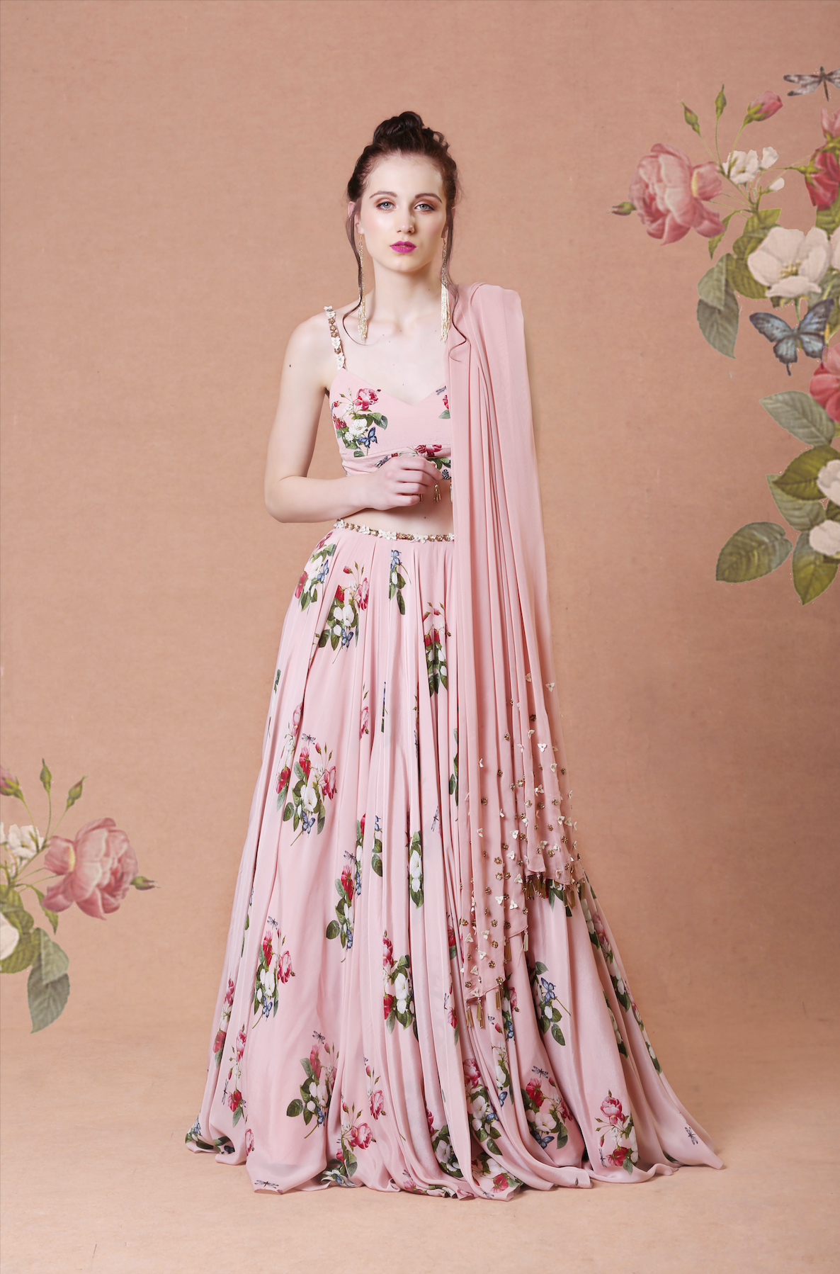 Rose Pink Printed Lehenga Set