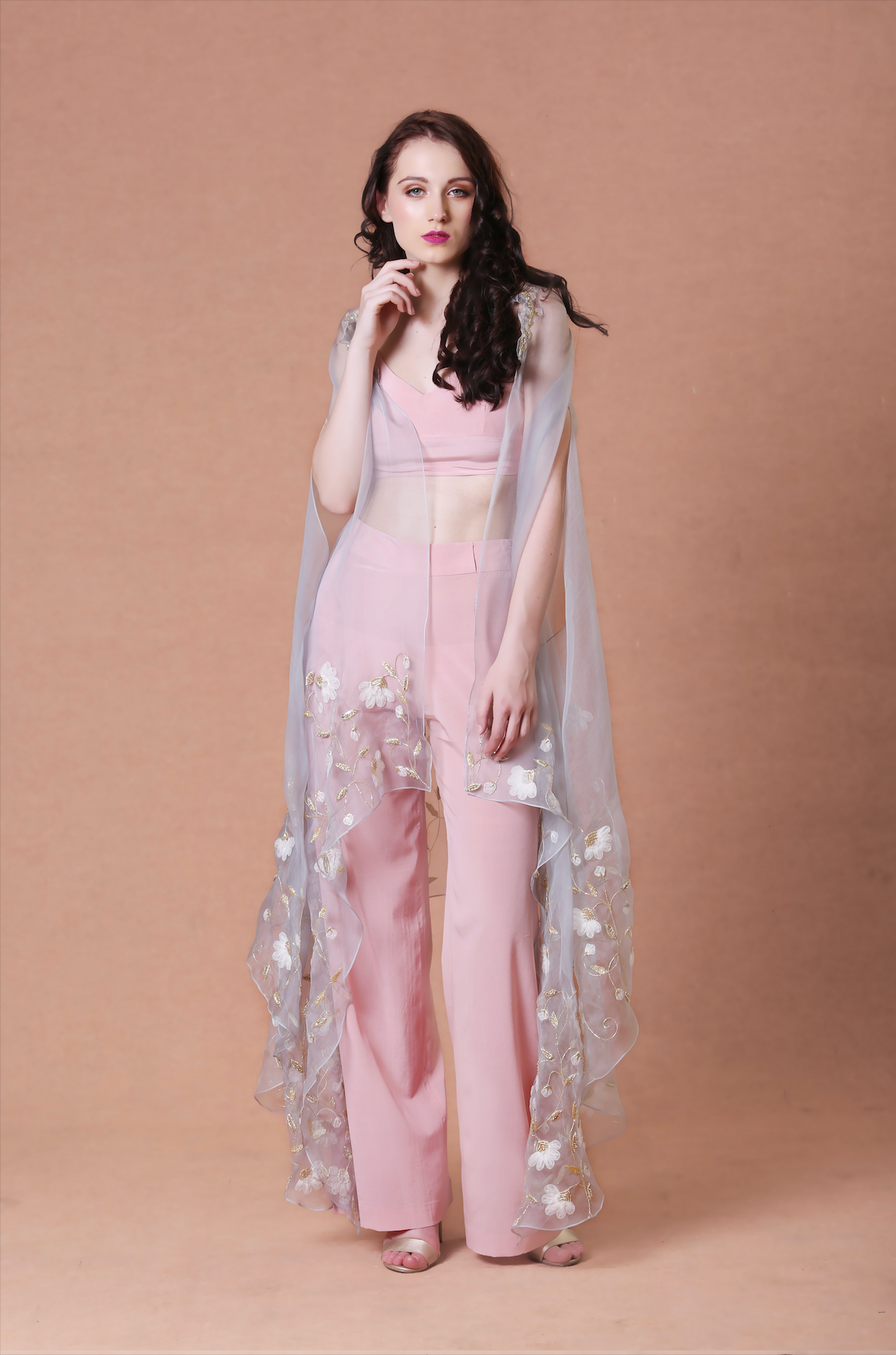 Rose Pink Crepe Lycra Pant Set