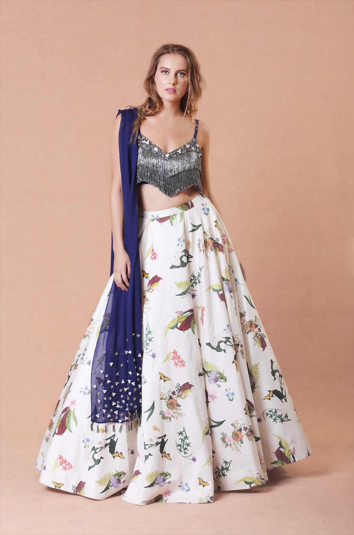 Ivory Rawsilk Printed Lehenga Set