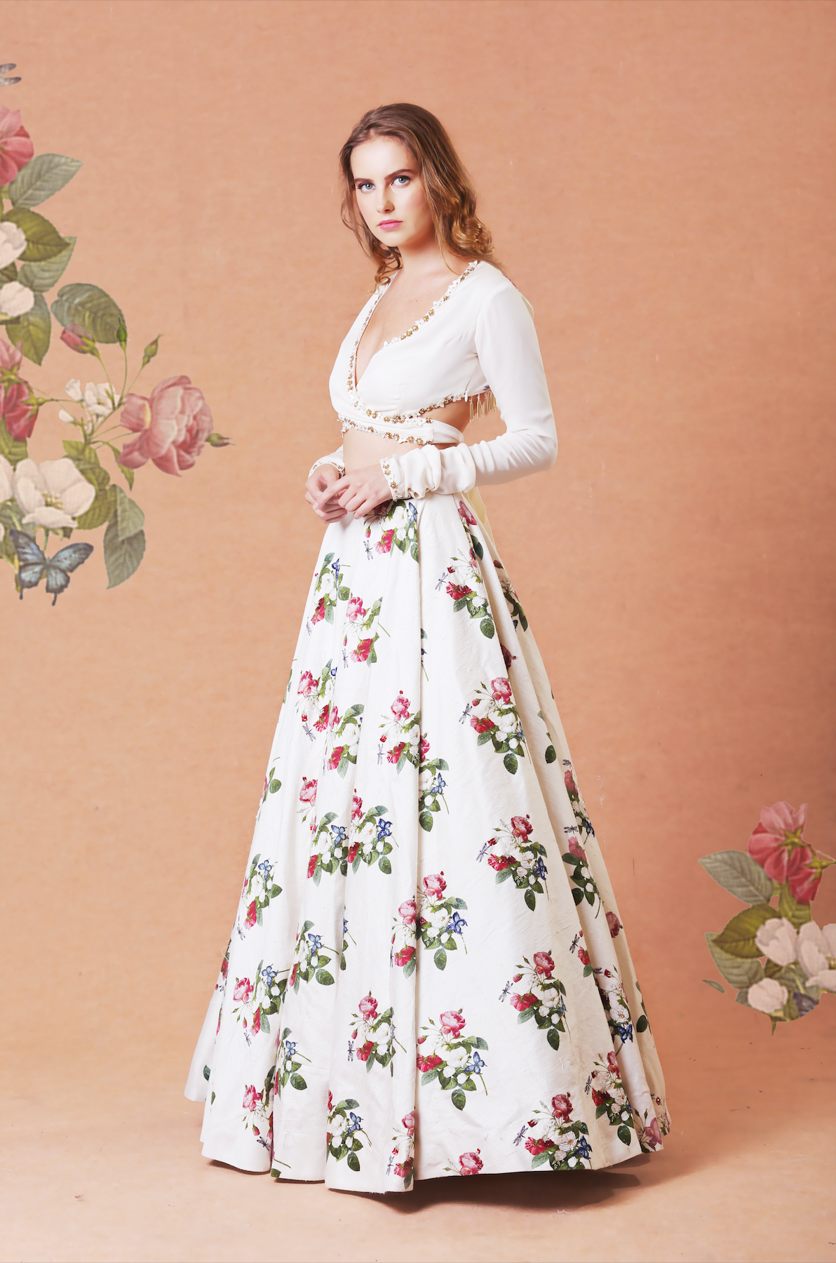 Ivory Rawsilk Printed Lehenga Set