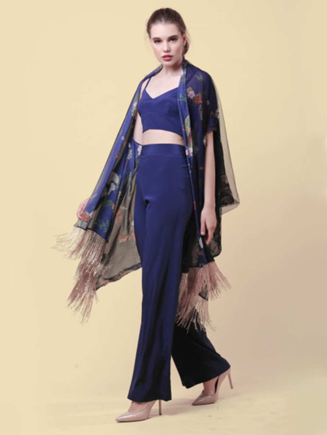 Printed Blue Cape Pant Set