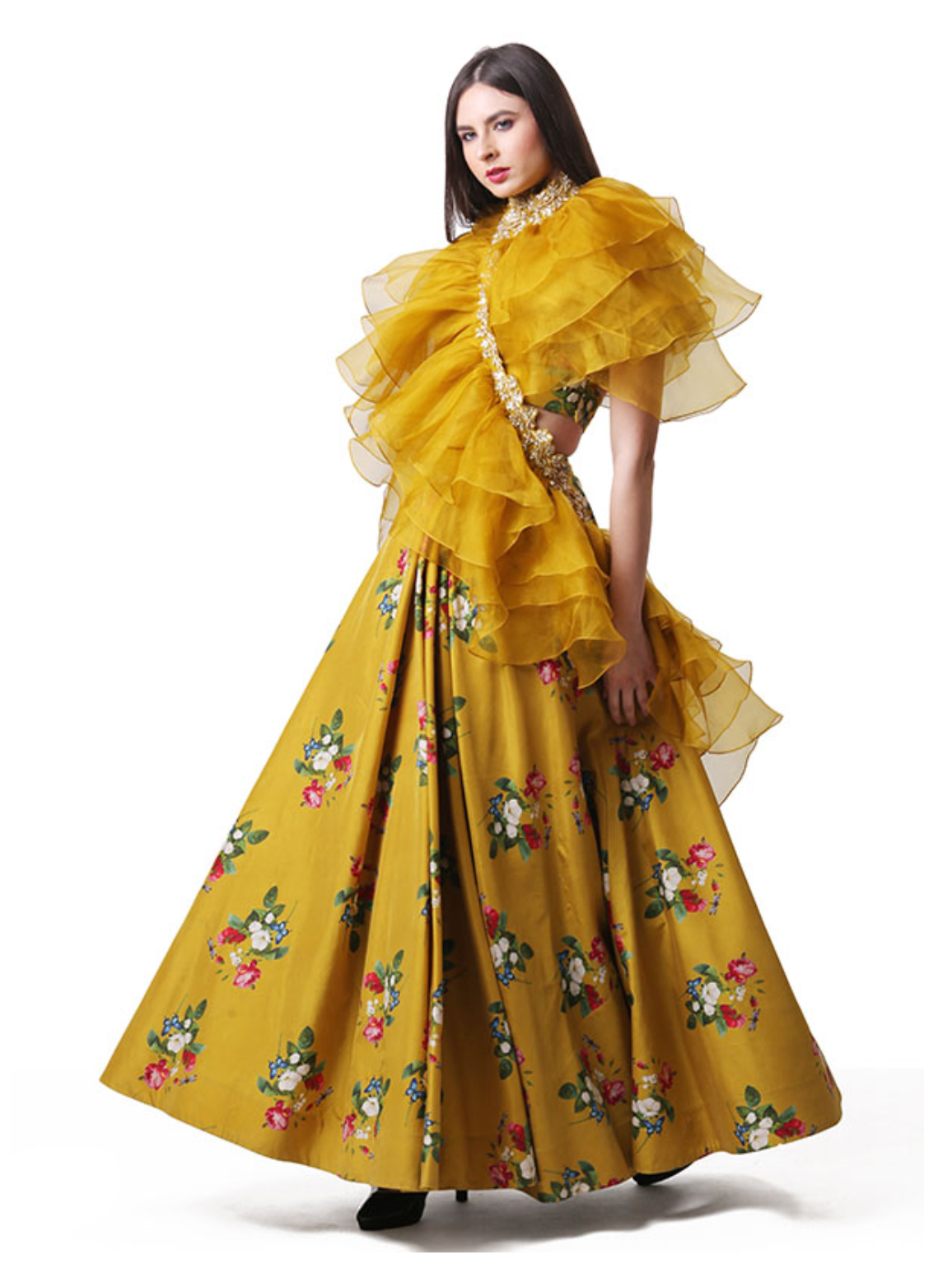 Printed Lehenga And Ruffle Dupatta Set