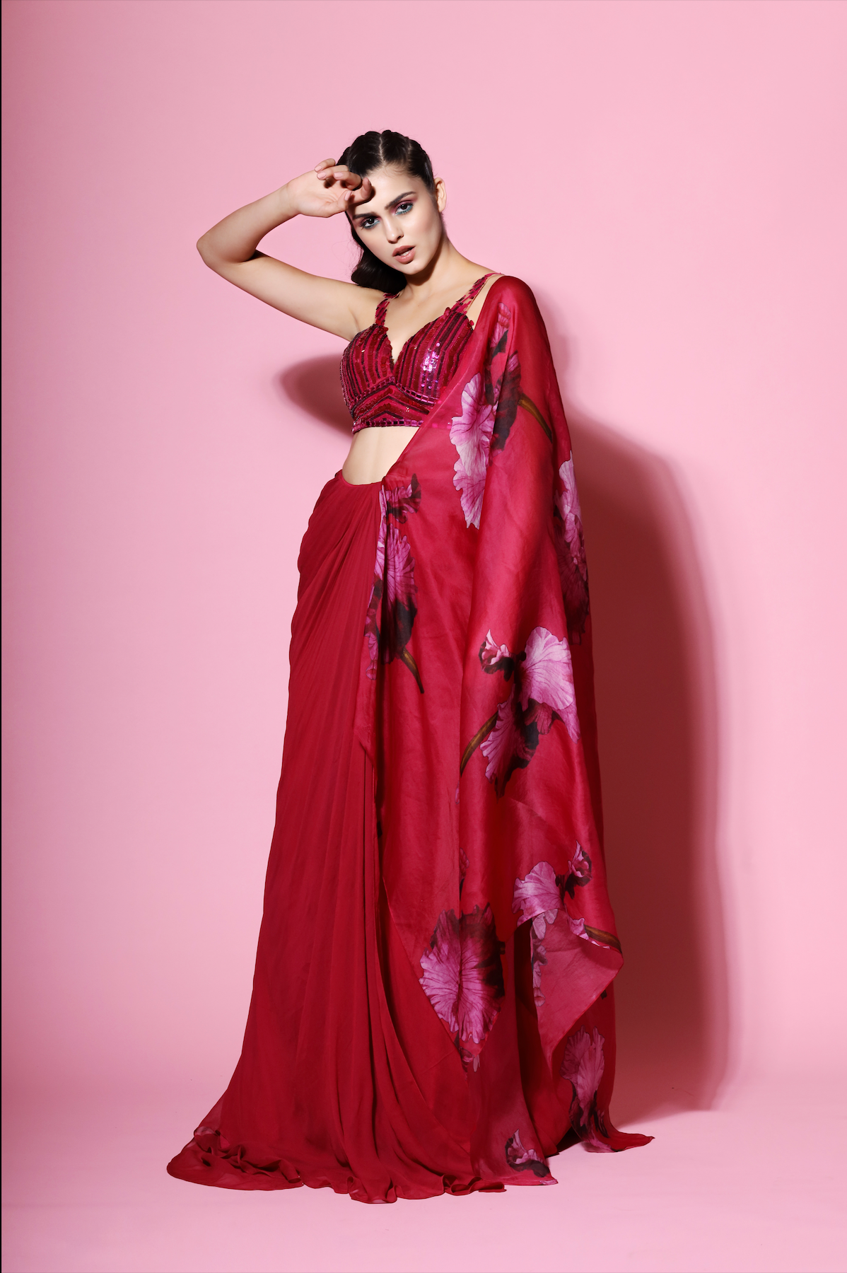 Hot Pink Solid Saree