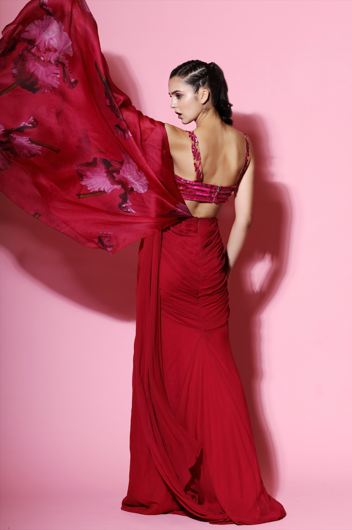 Hot Pink Solid Saree